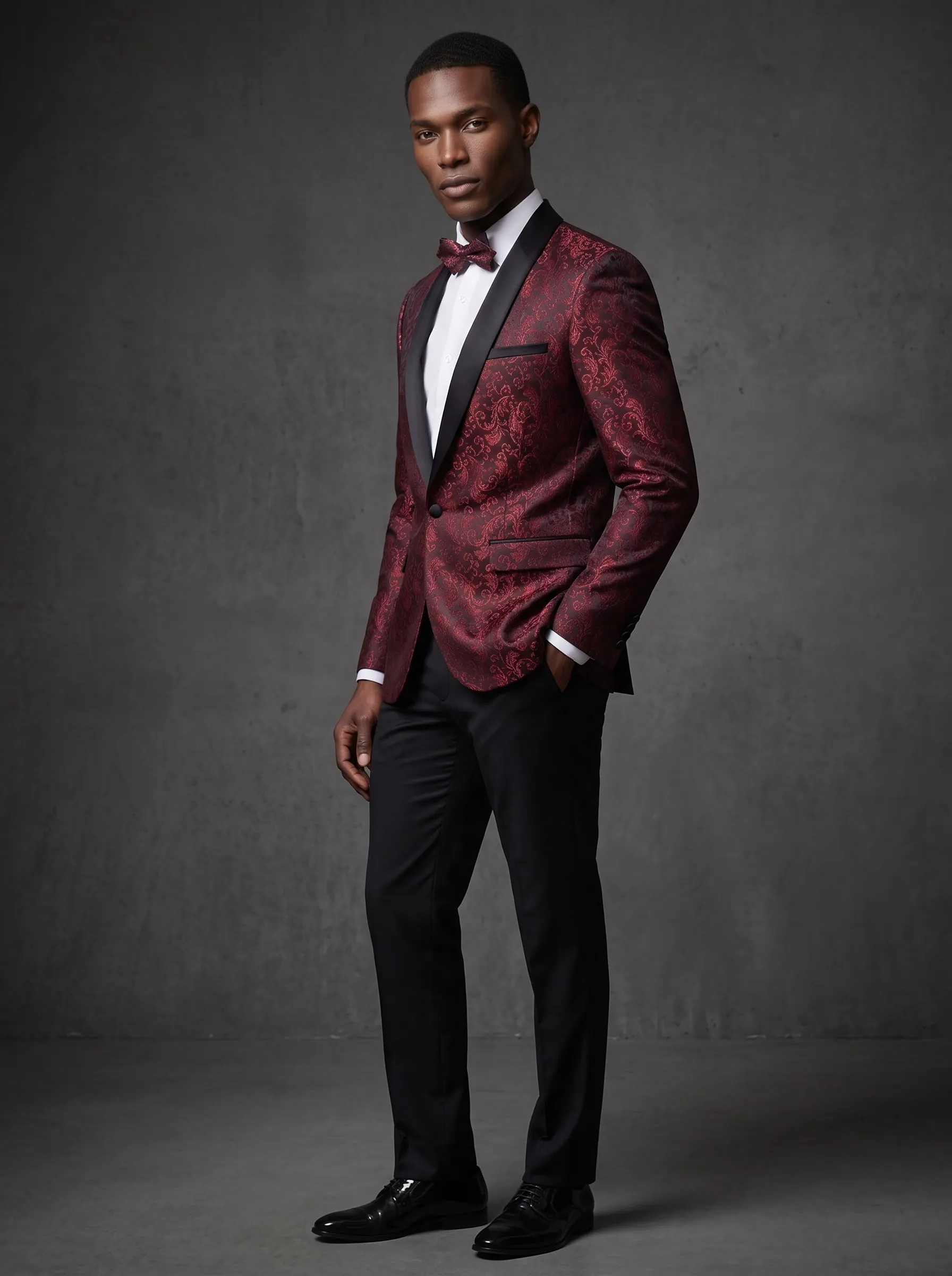 Men's Black Jacquard Shawl Lapel 2-Piece Tuxedo | Patterned Prom Suit