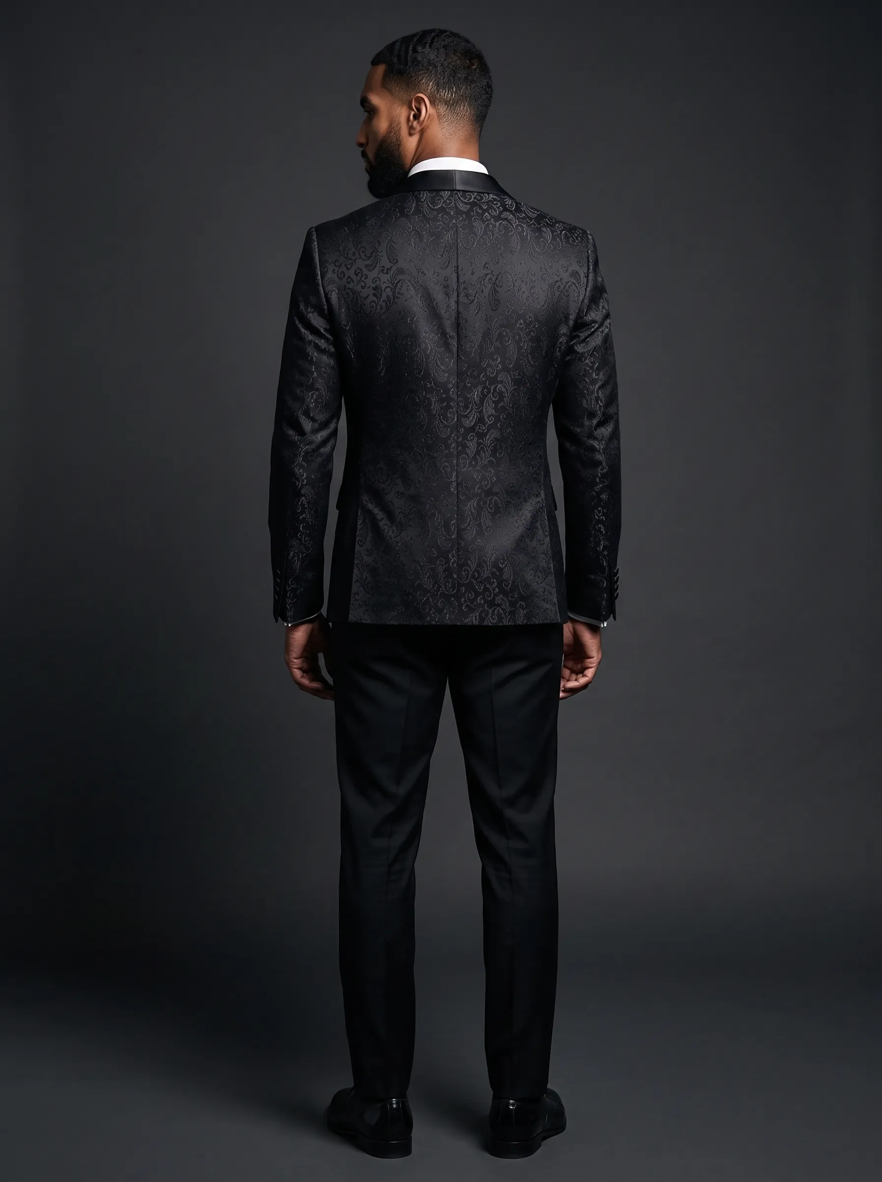 Men's Black Jacquard Shawl Lapel 2-Piece Tuxedo | Patterned Prom Suit