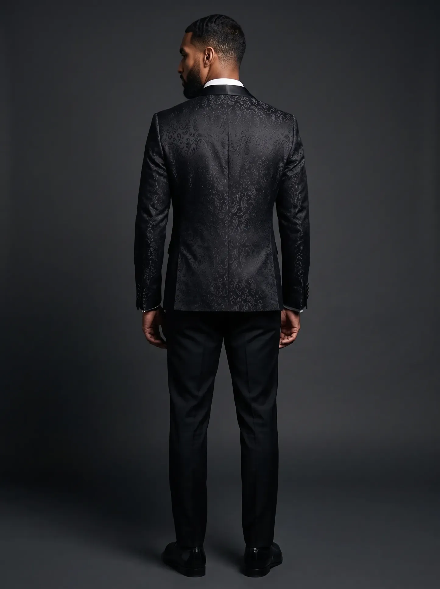 Men's Black Jacquard Shawl Lapel 2-Piece Tuxedo | Patterned Prom Suit