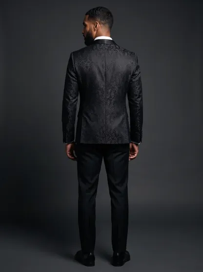 Men's Black Jacquard Shawl Lapel 2-Piece Tuxedo | Patterned Prom Suit