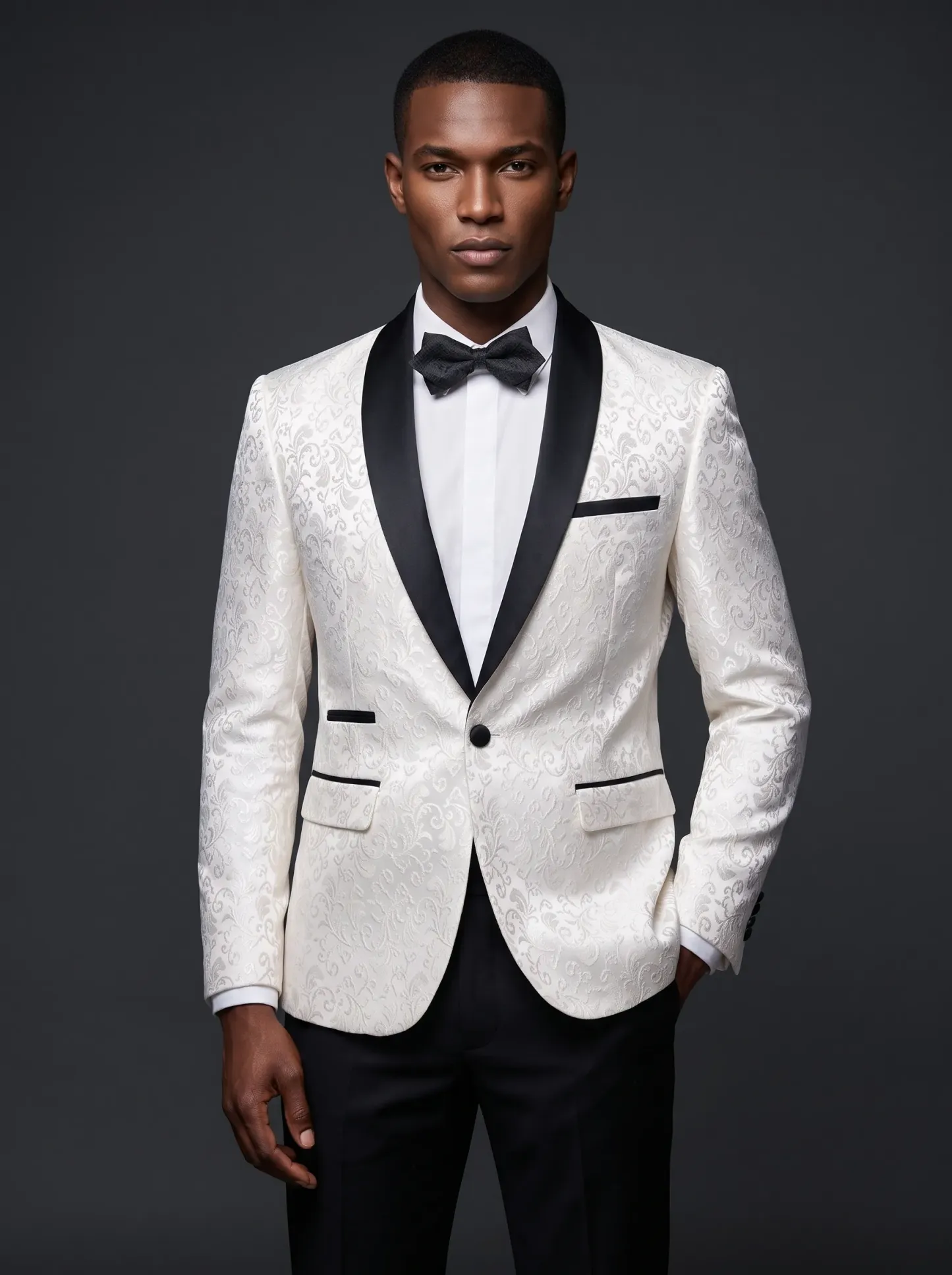 Men's Black Jacquard Shawl Lapel 2-Piece Tuxedo | Patterned Prom Suit