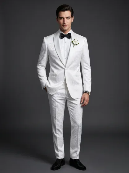 Men's White Jacquard 2-Piece Shawl Lapel Suit | Homecoming & Prom Tuxedo