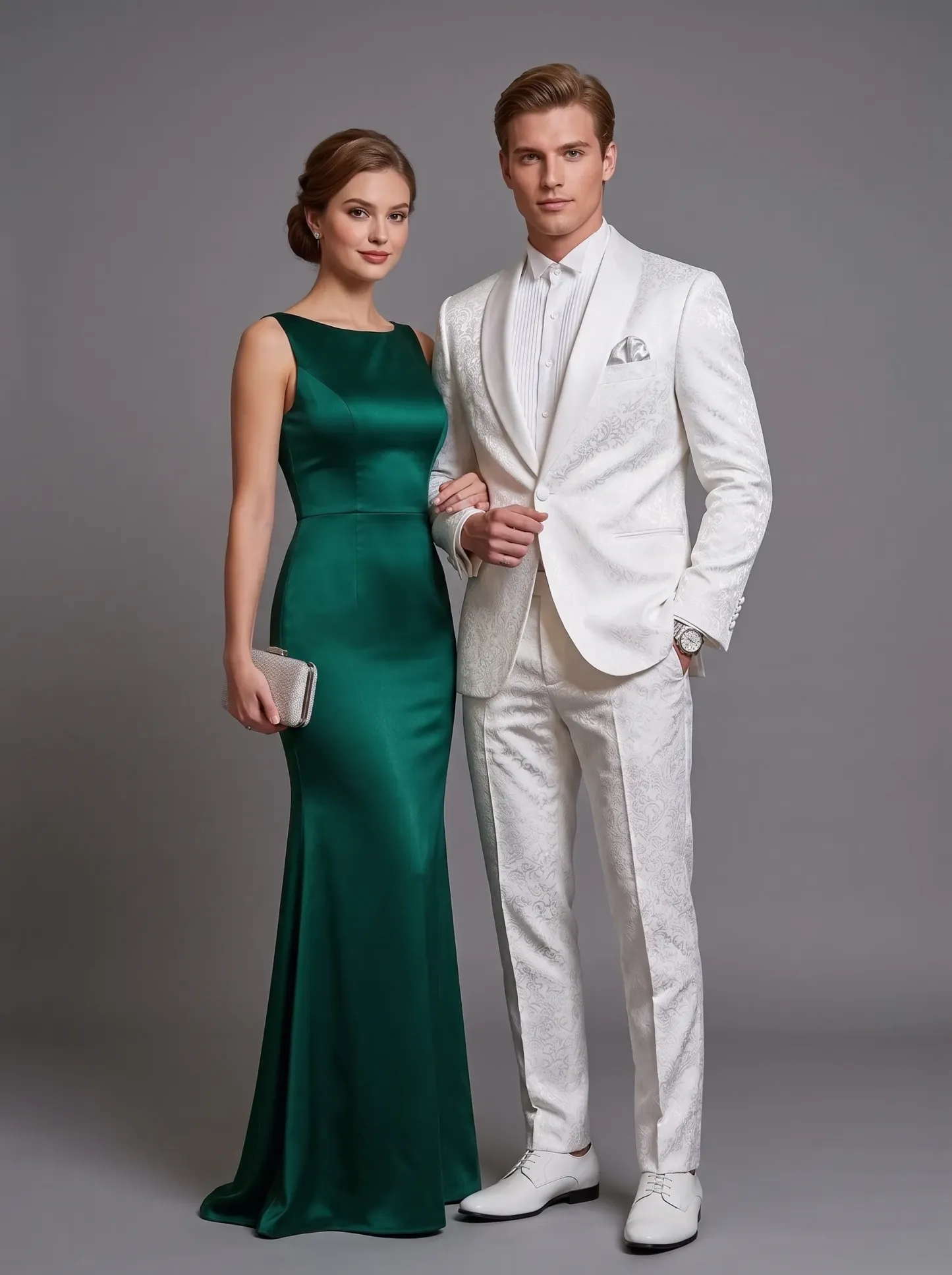 Men's White Jacquard 2-Piece Shawl Lapel Suit | Homecoming & Prom Tuxedo
