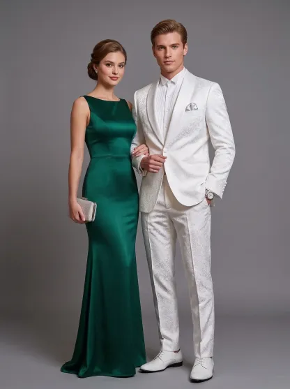 Men's White Jacquard 2-Piece Shawl Lapel Suit | Homecoming & Prom Tuxedo