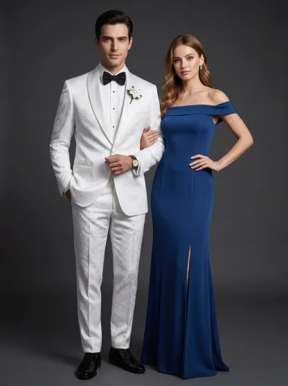 Men's White Jacquard 2-Piece Shawl Lapel Suit | Homecoming & Prom Tuxedo