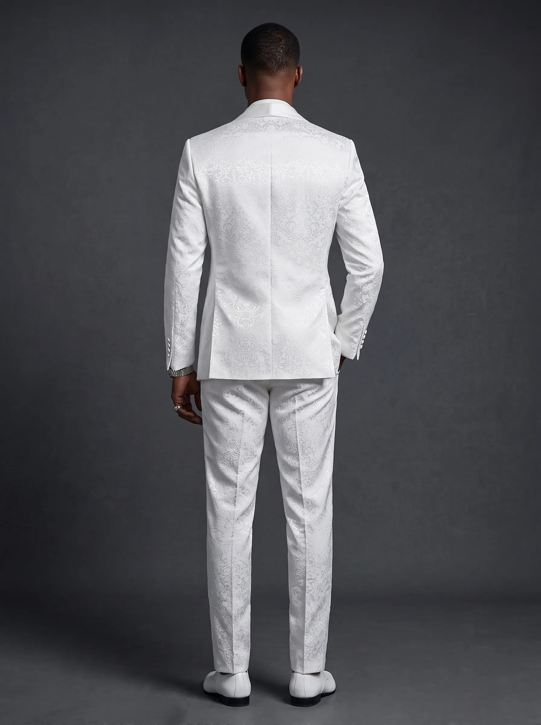 Men's White Jacquard 2-Piece Shawl Lapel Suit | Homecoming & Prom Tuxedo