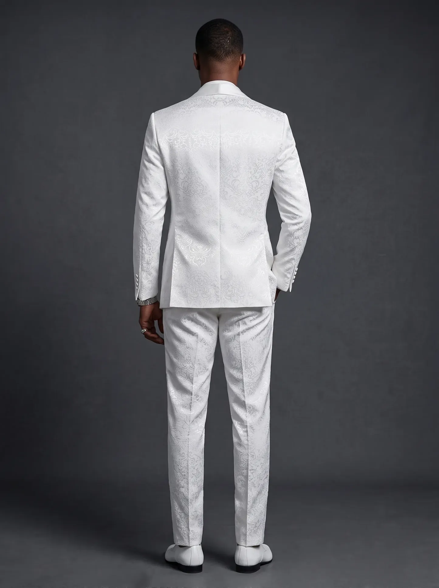 Men's White Jacquard 2-Piece Shawl Lapel Suit | Homecoming & Prom Tuxedo