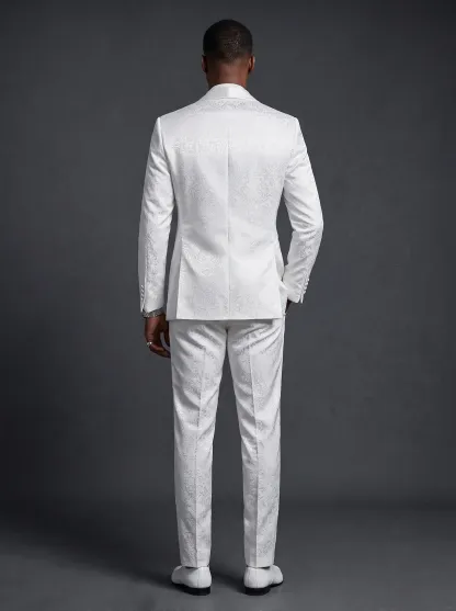 Men's White Jacquard 2-Piece Shawl Lapel Suit | Homecoming & Prom Tuxedo