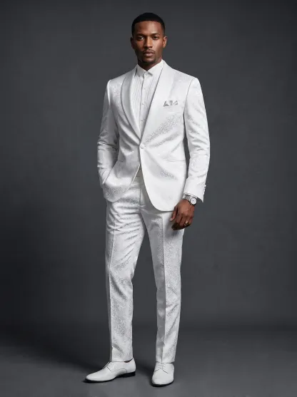 Men's White Jacquard 2-Piece Shawl Lapel Suit | Homecoming & Prom Tuxedo