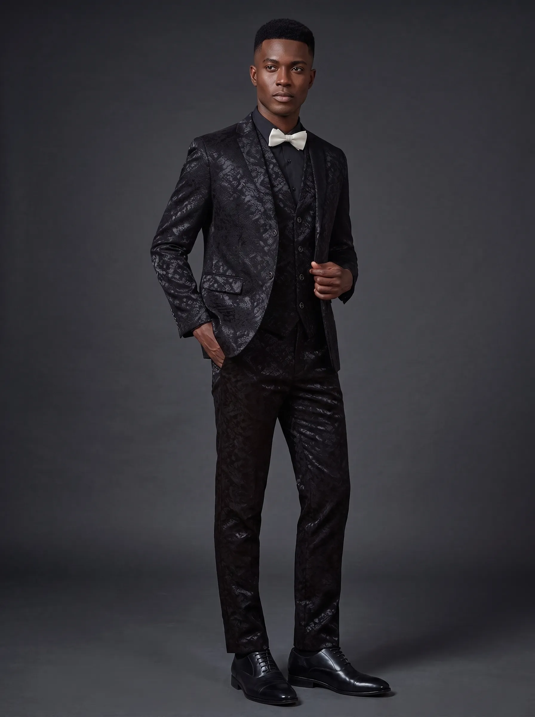 [Copy]Men's White Jacquard 2-Piece Shawl Lapel Suit | Homecoming & Prom Tuxedo