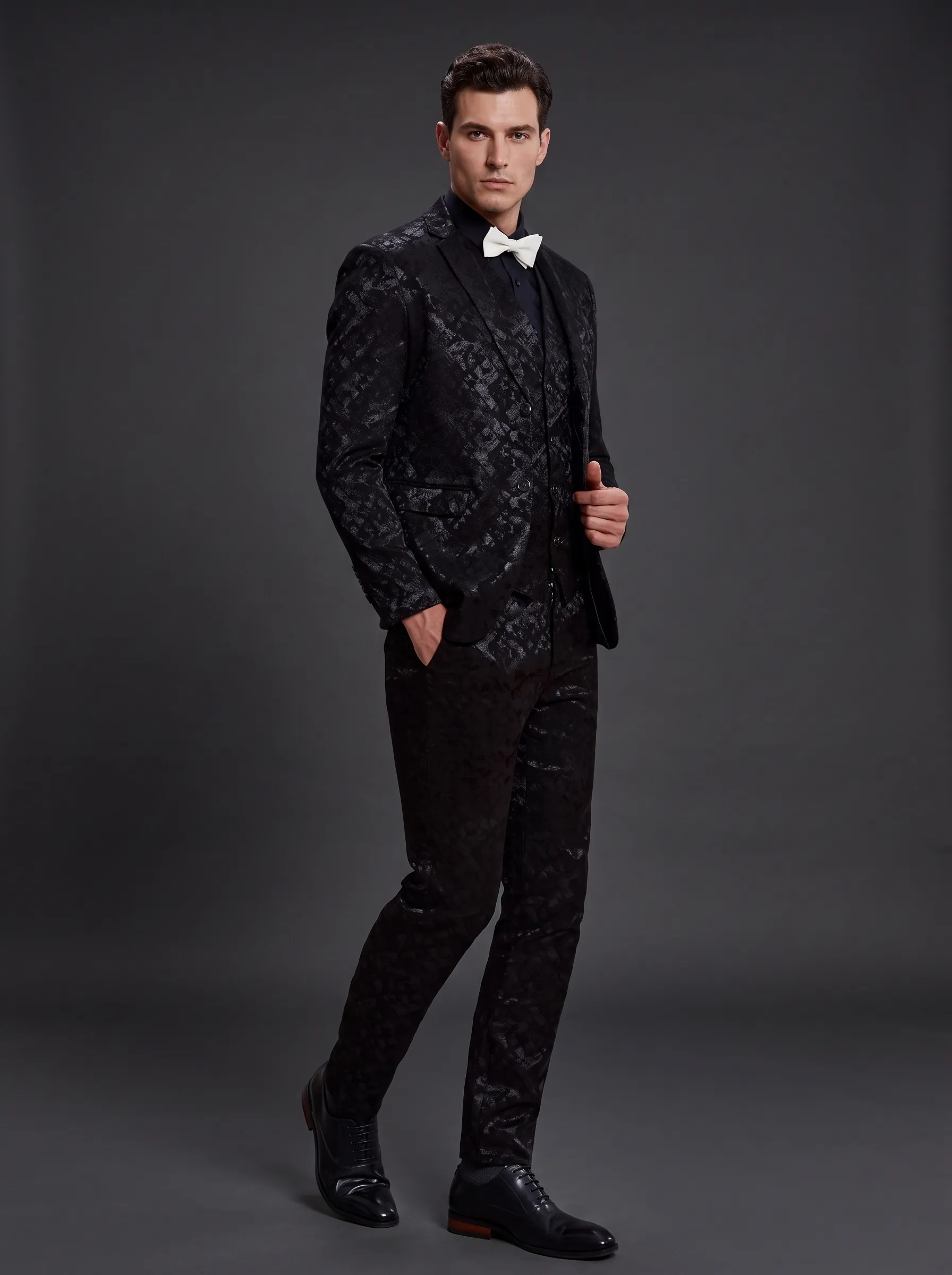 [Copy]Men's White Jacquard 2-Piece Shawl Lapel Suit | Homecoming & Prom Tuxedo
