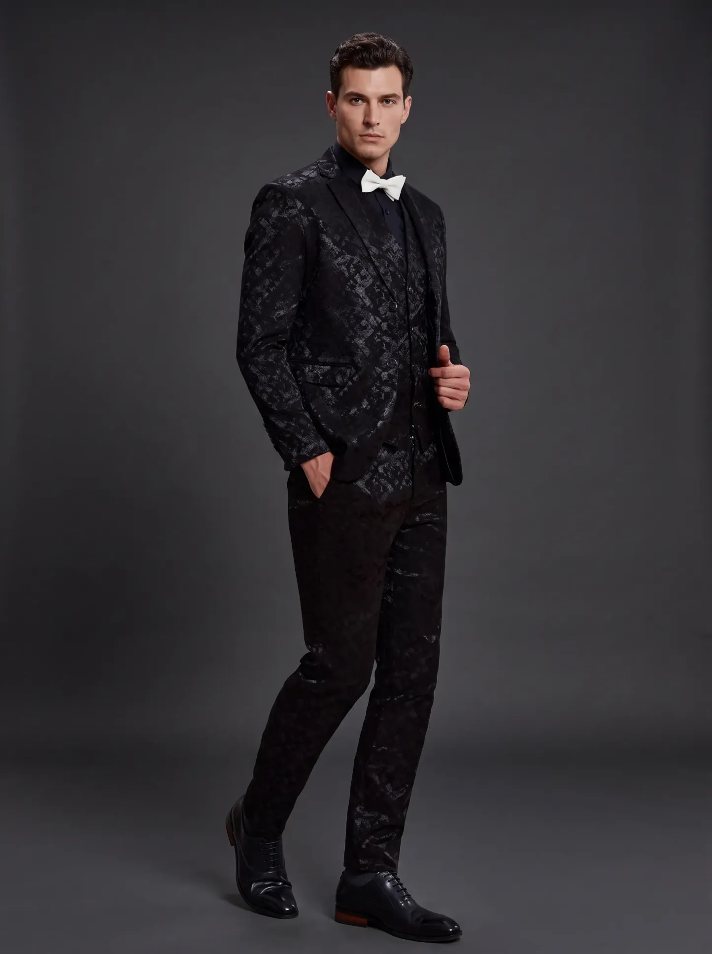 [Copy]Men's White Jacquard 2-Piece Shawl Lapel Suit | Homecoming & Prom Tuxedo