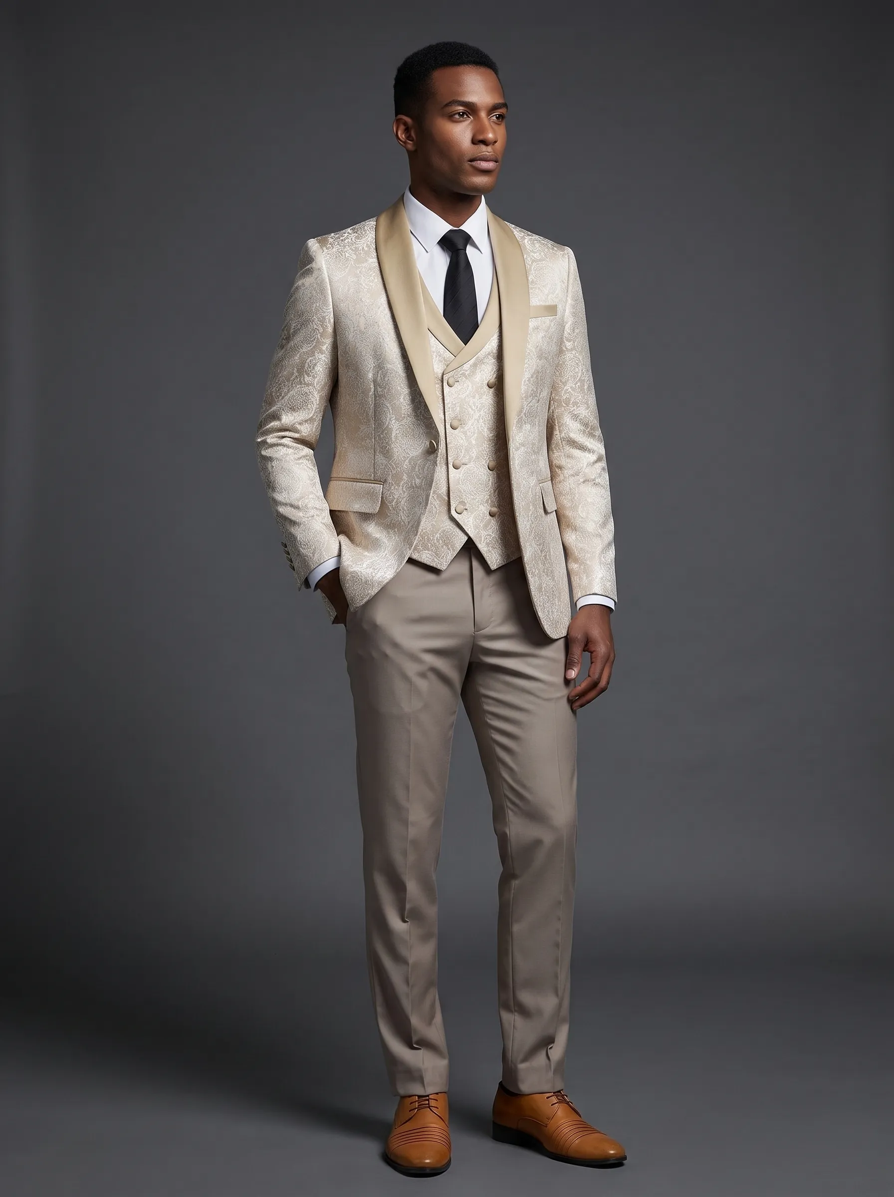 Black Shawl Lapel One-Button 3-Piece Men's Suit | Classic Prom Tuxedo