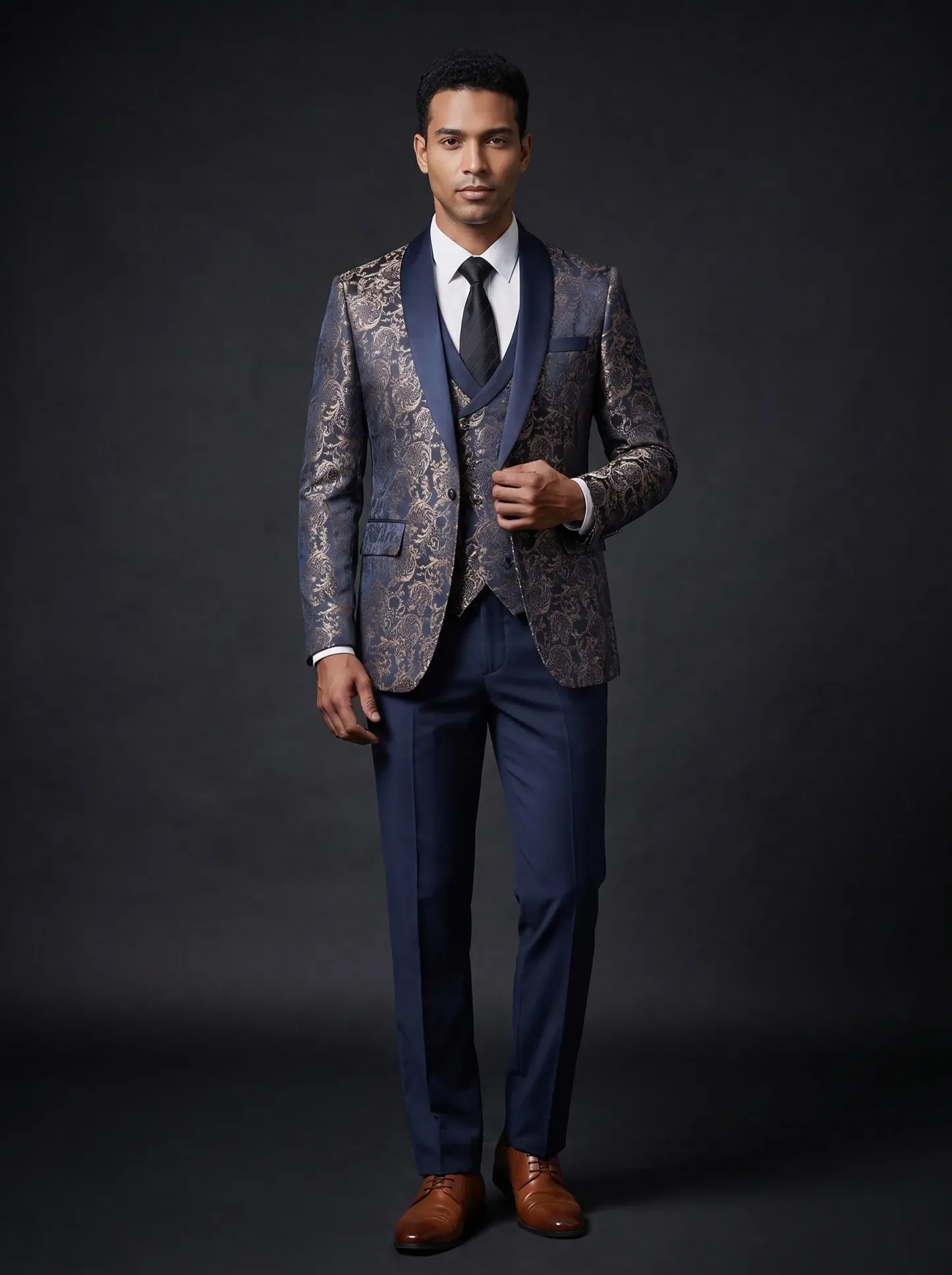 Black Shawl Lapel One-Button 3-Piece Men's Suit | Classic Prom Tuxedo