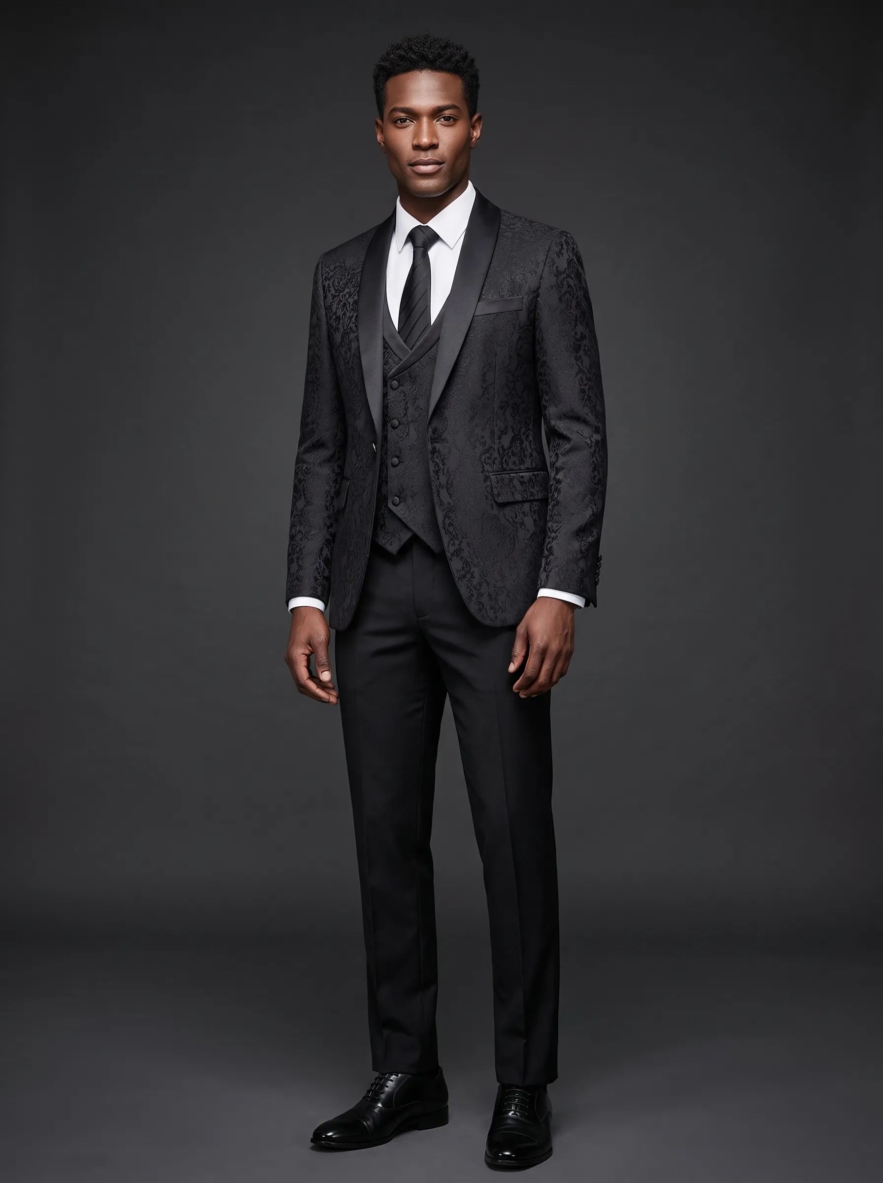 Black Shawl Lapel One-Button 3-Piece Men's Suit | Classic Prom Tuxedo