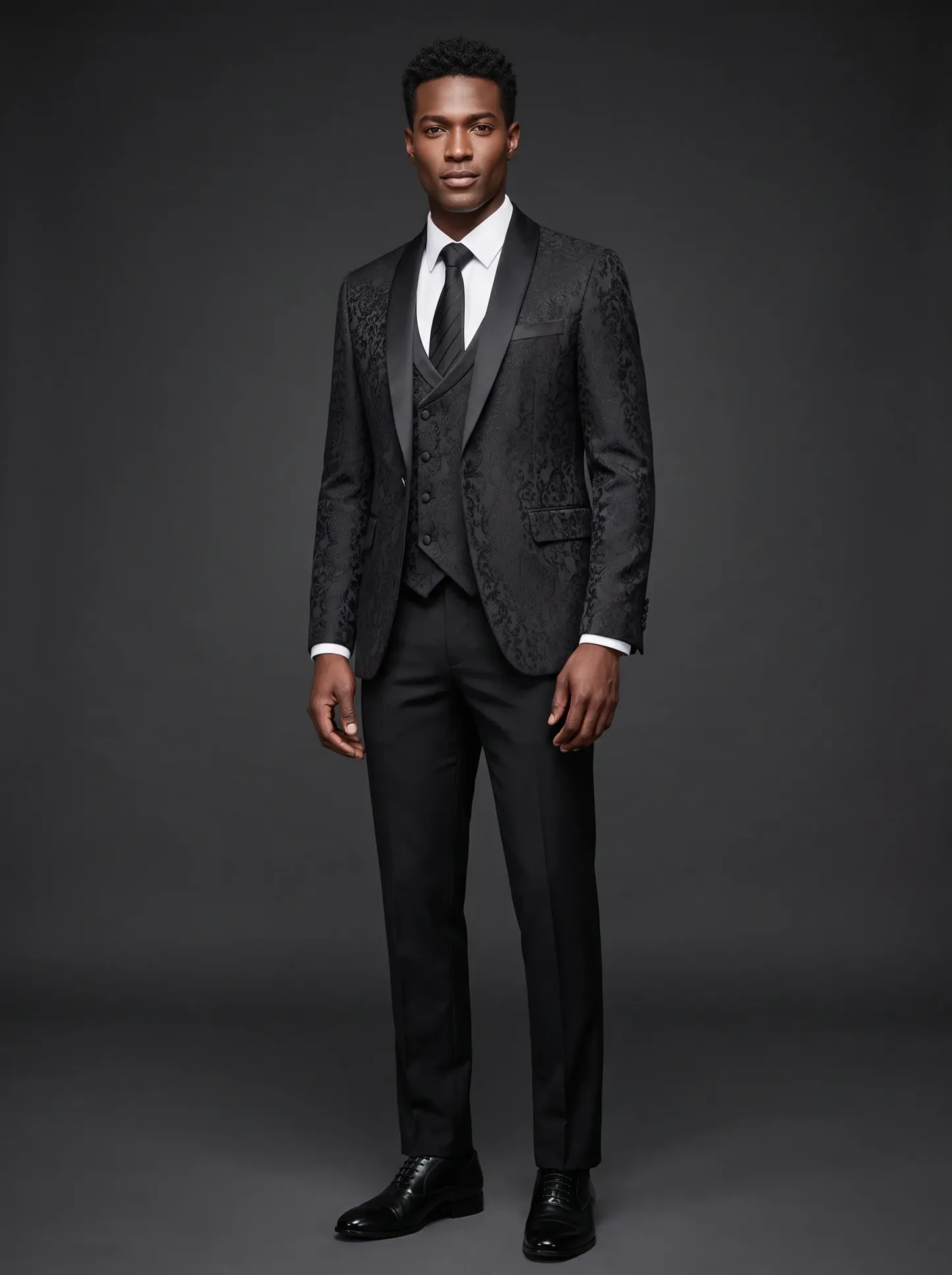 Black Shawl Lapel One-Button 3-Piece Men's Suit | Classic Prom Tuxedo
