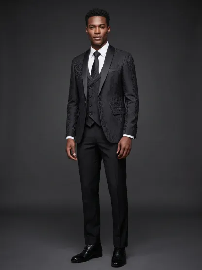Black Shawl Lapel One-Button 3-Piece Men's Suit | Classic Prom Tuxedo