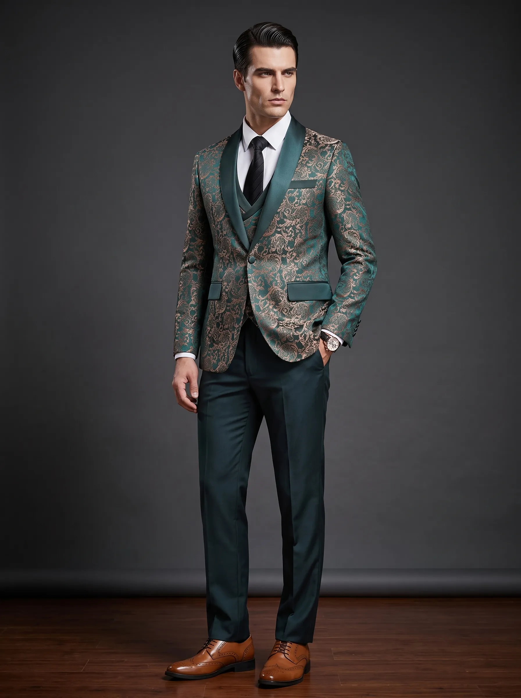 Black Shawl Lapel One-Button 3-Piece Men's Suit | Classic Prom Tuxedo