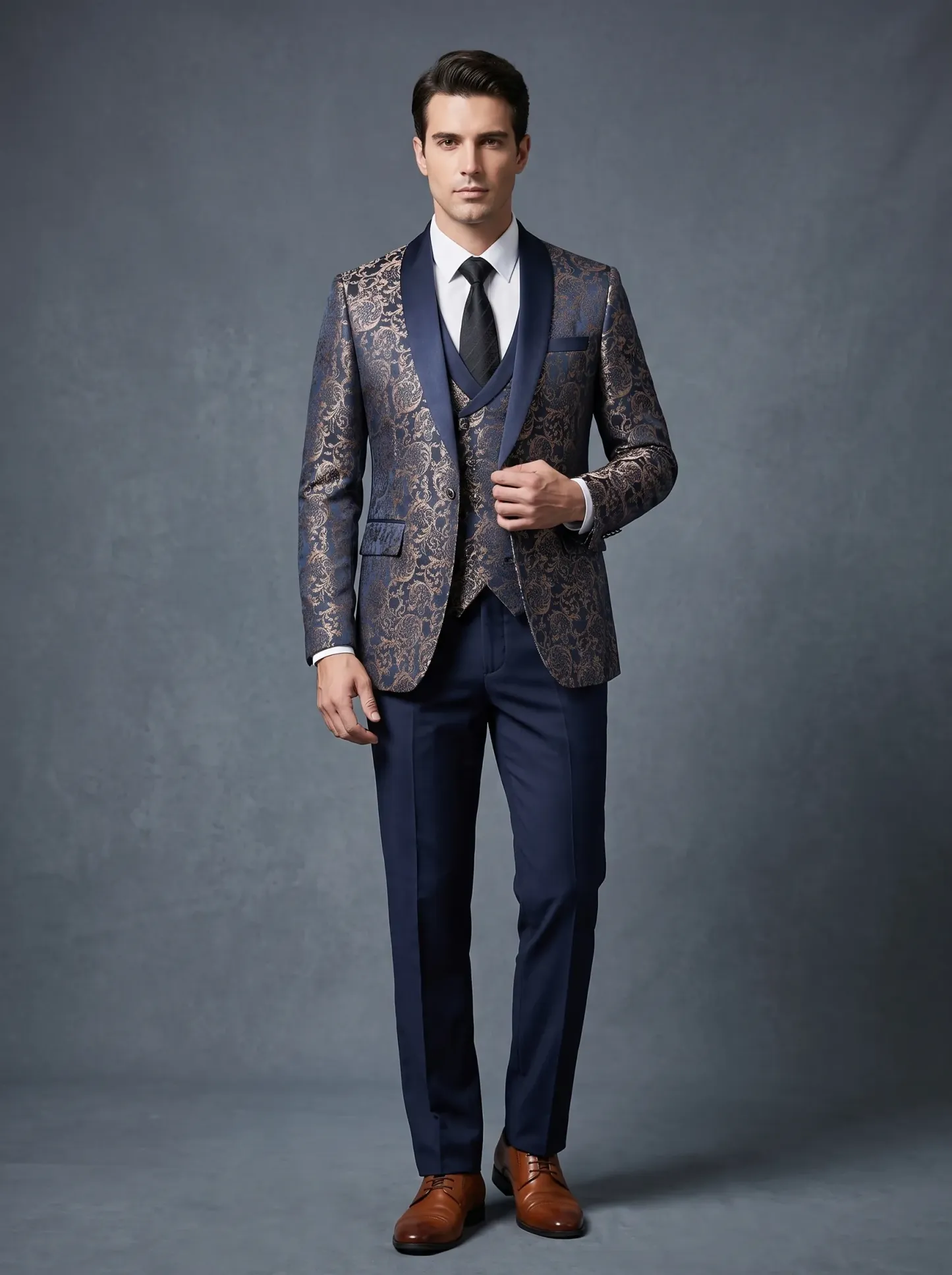 Black Shawl Lapel One-Button 3-Piece Men's Suit | Classic Prom Tuxedo