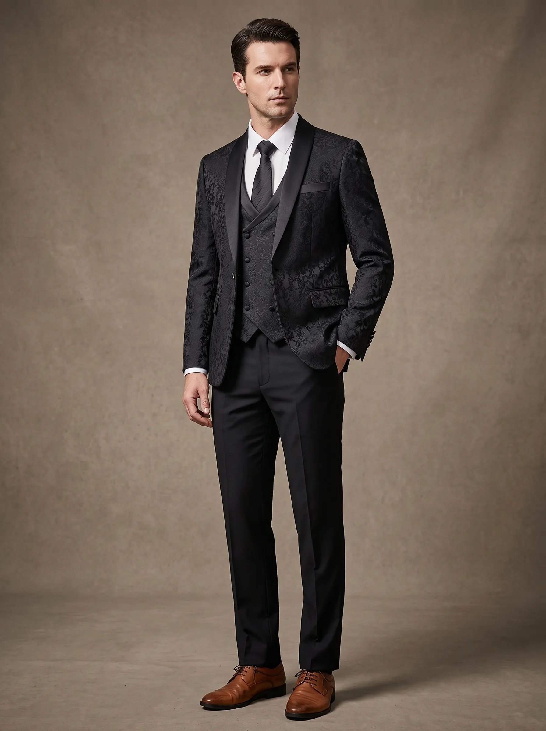 Black Shawl Lapel One-Button 3-Piece Men's Suit | Classic Prom Tuxedo