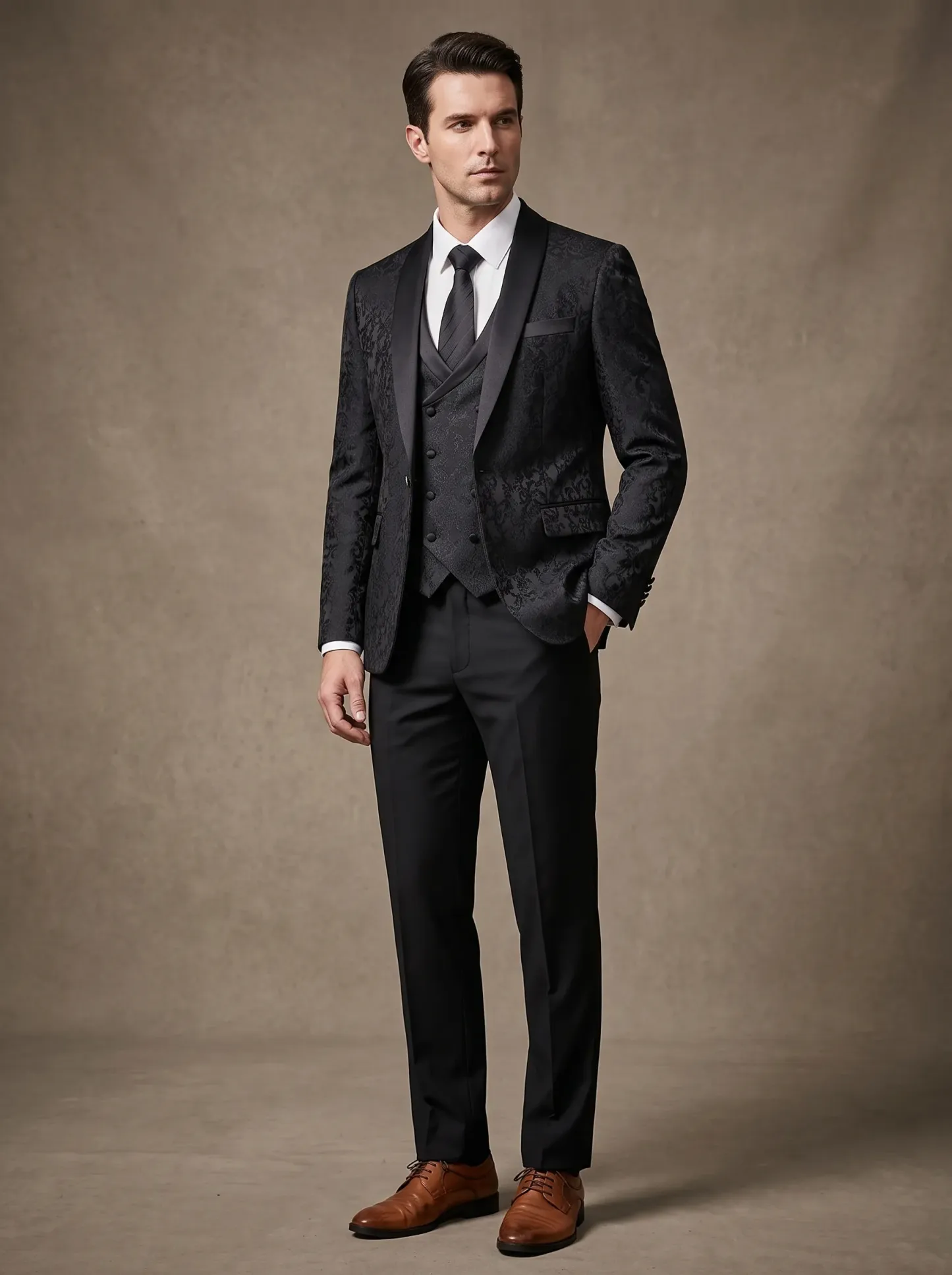 Black Shawl Lapel One-Button 3-Piece Men's Suit | Classic Prom Tuxedo
