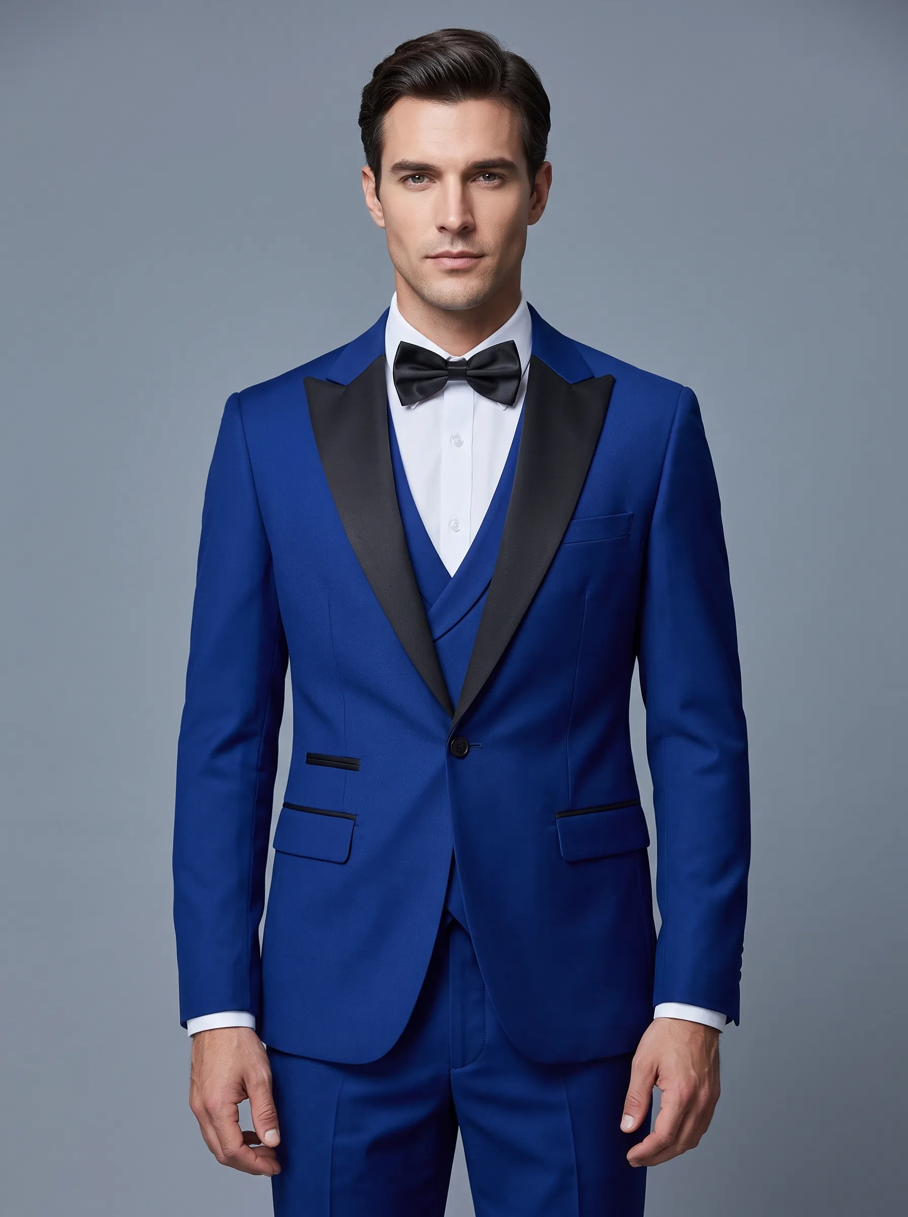 Men's Black & Grey 3-Piece Peak Lapel Suit | One-Button Formal Tuxedo