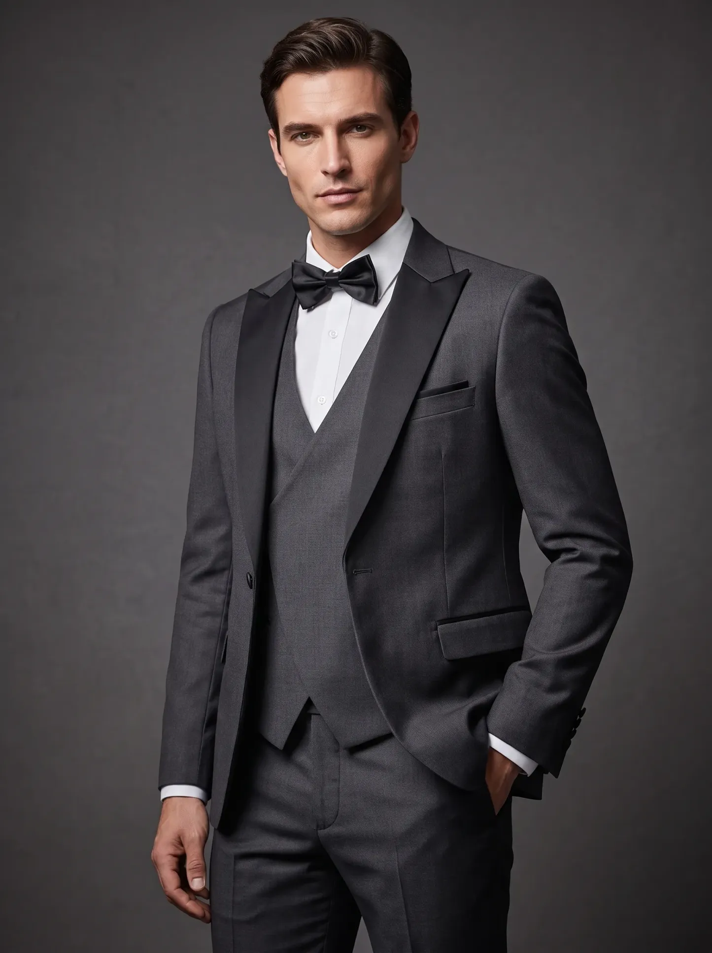 Men's Black & Grey 3-Piece Peak Lapel Suit | One-Button Formal Tuxedo