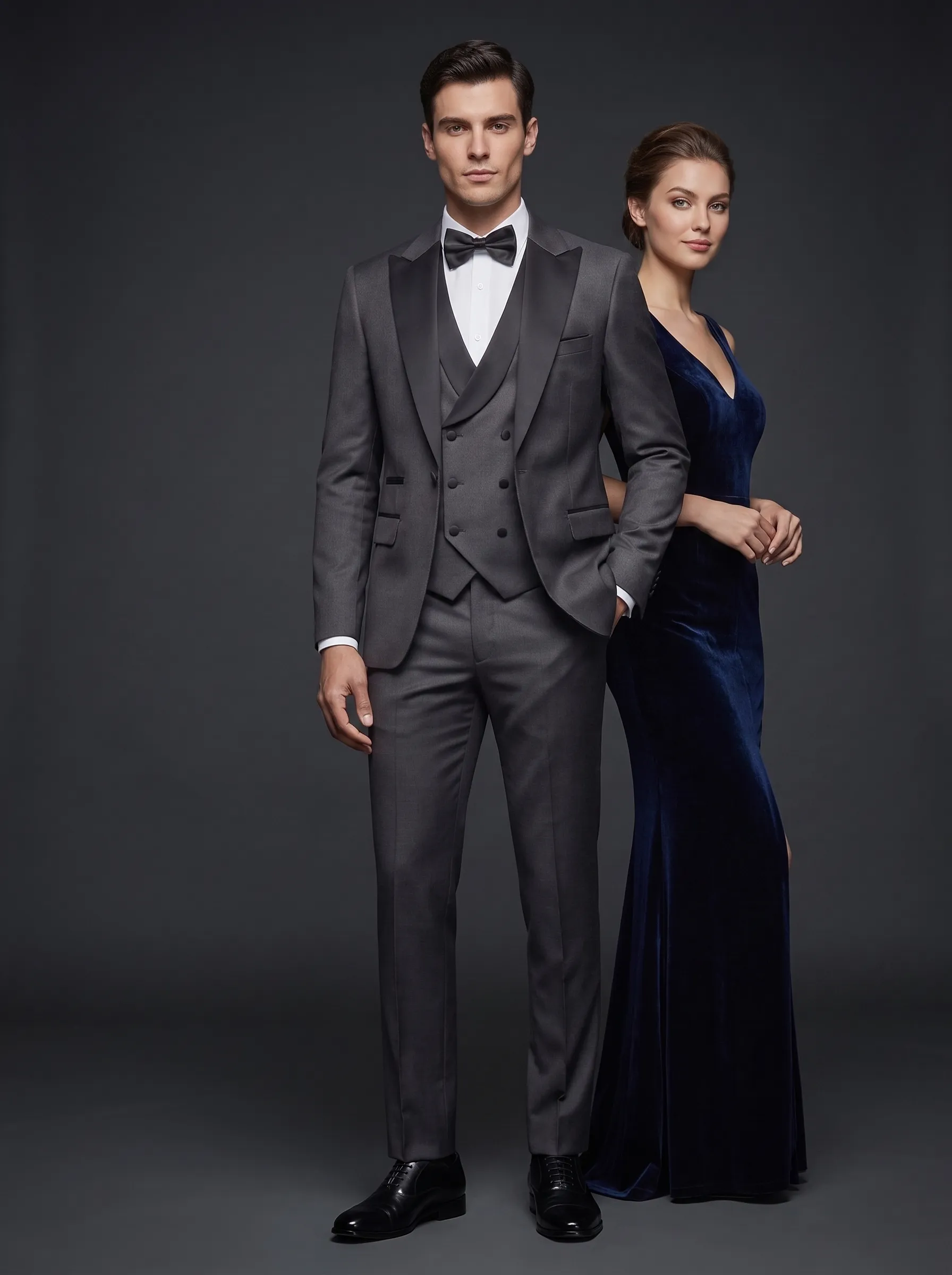 Men's Black & Grey 3-Piece Peak Lapel Suit | One-Button Formal Tuxedo