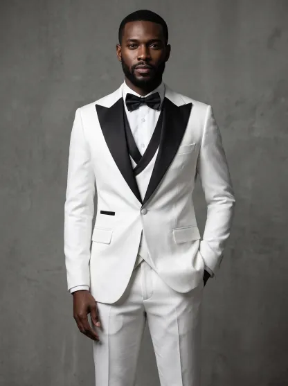 Men's Black & Grey 3-Piece Peak Lapel Suit | One-Button Formal Tuxedo