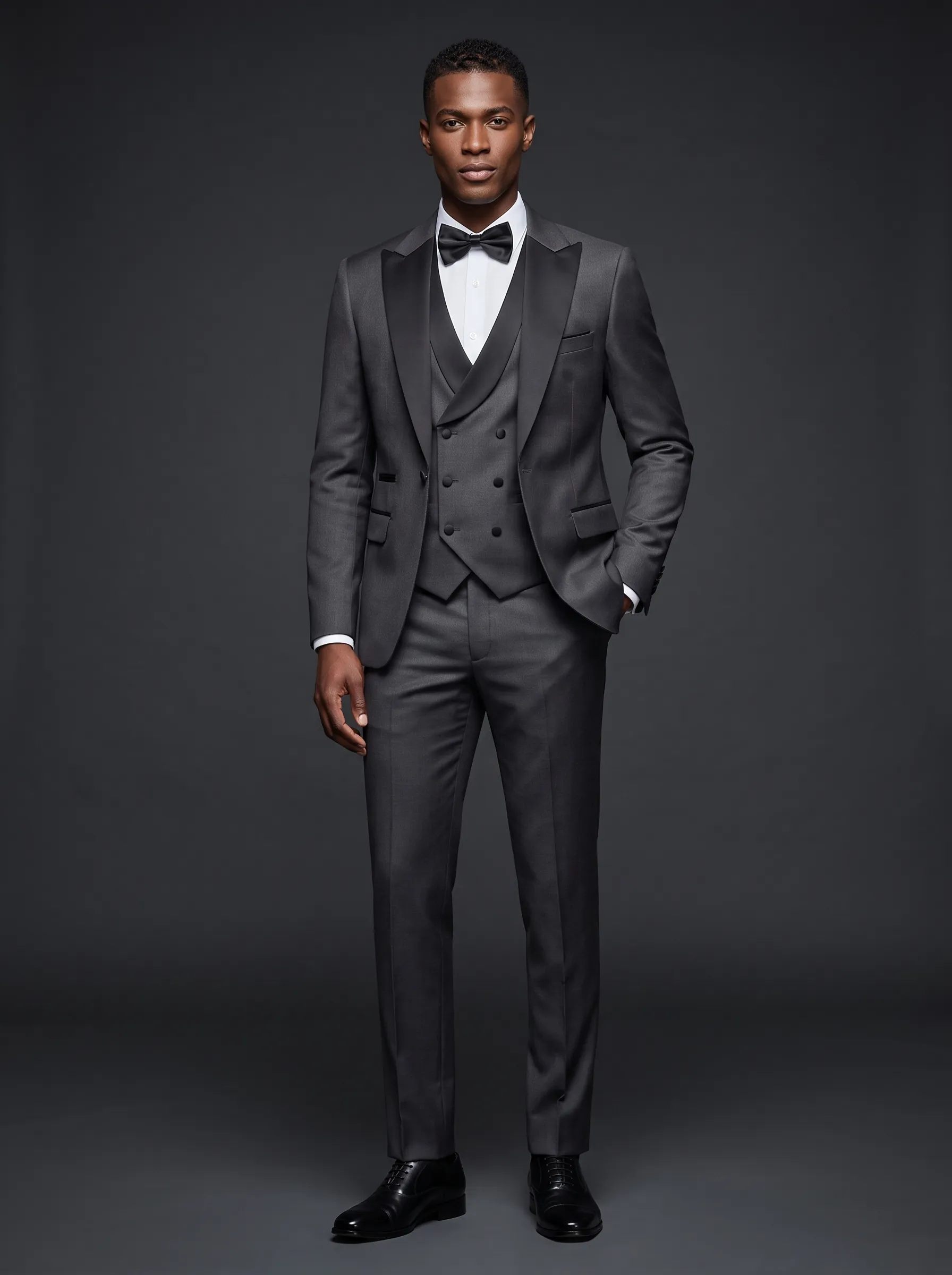 Men's Black & Grey 3-Piece Peak Lapel Suit | One-Button Formal Tuxedo