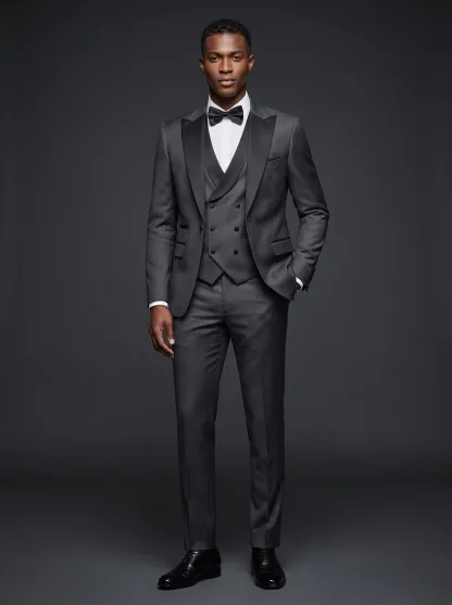Men's Black & Grey 3-Piece Peak Lapel Suit | One-Button Formal Tuxedo