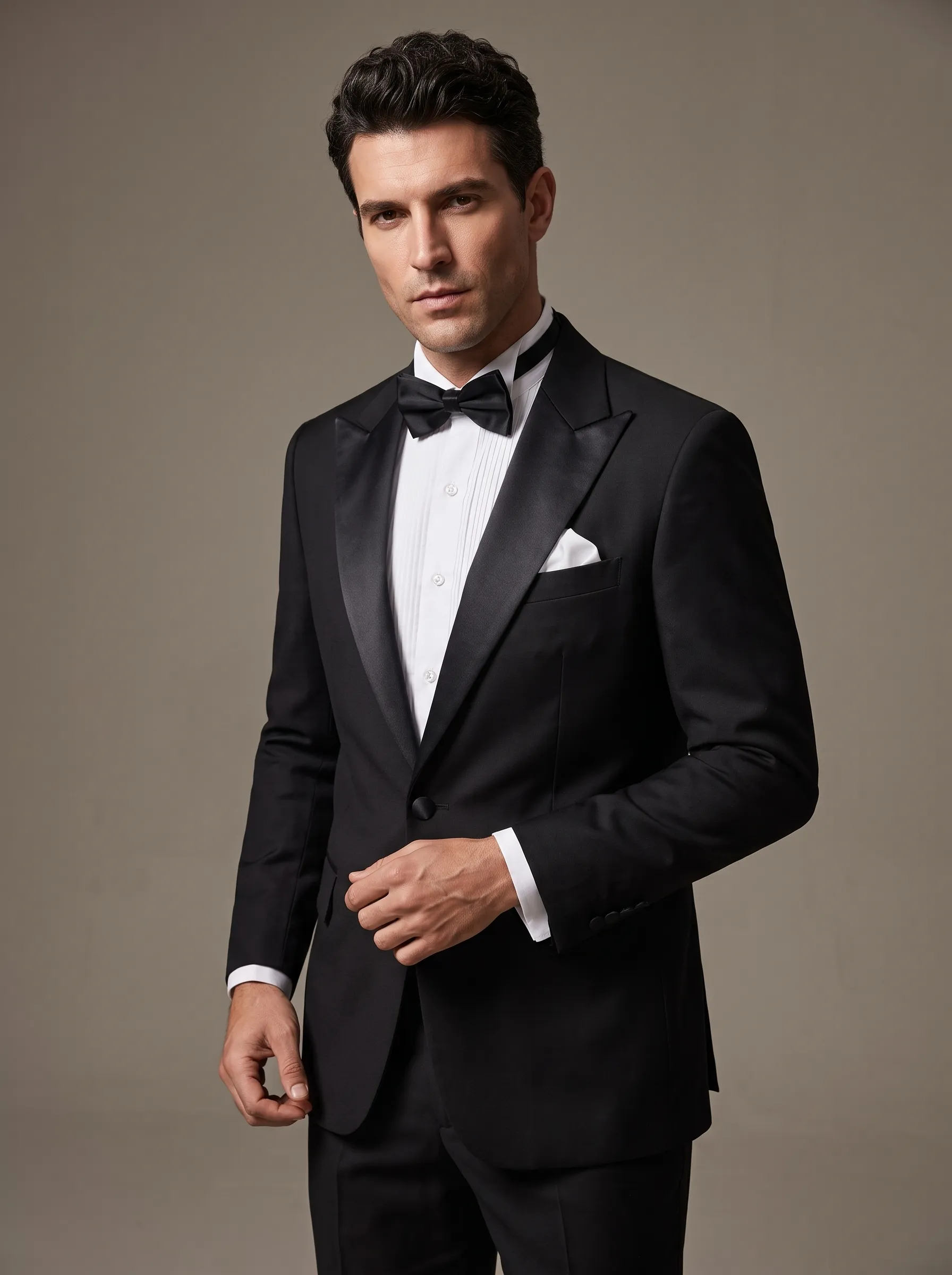2-Piece Black One-Button Peak Lapel Men's Suit | Slim Fit Prom Tuxedo