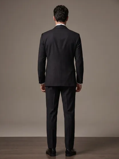 2-Piece Black One-Button Peak Lapel Men's Suit | Slim Fit Prom Tuxedo