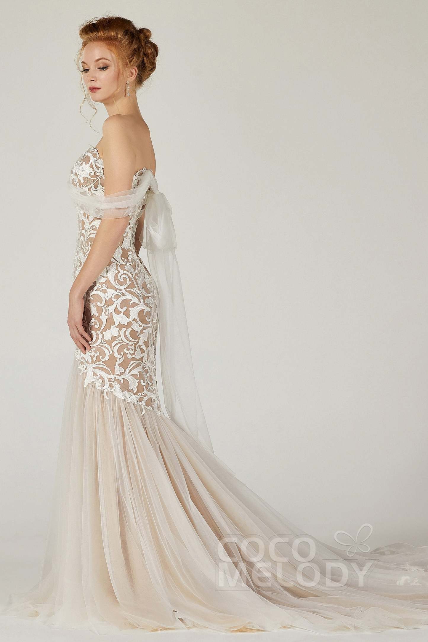 Trumpet Court Train Tulle Elastic Satin Wedding Dress