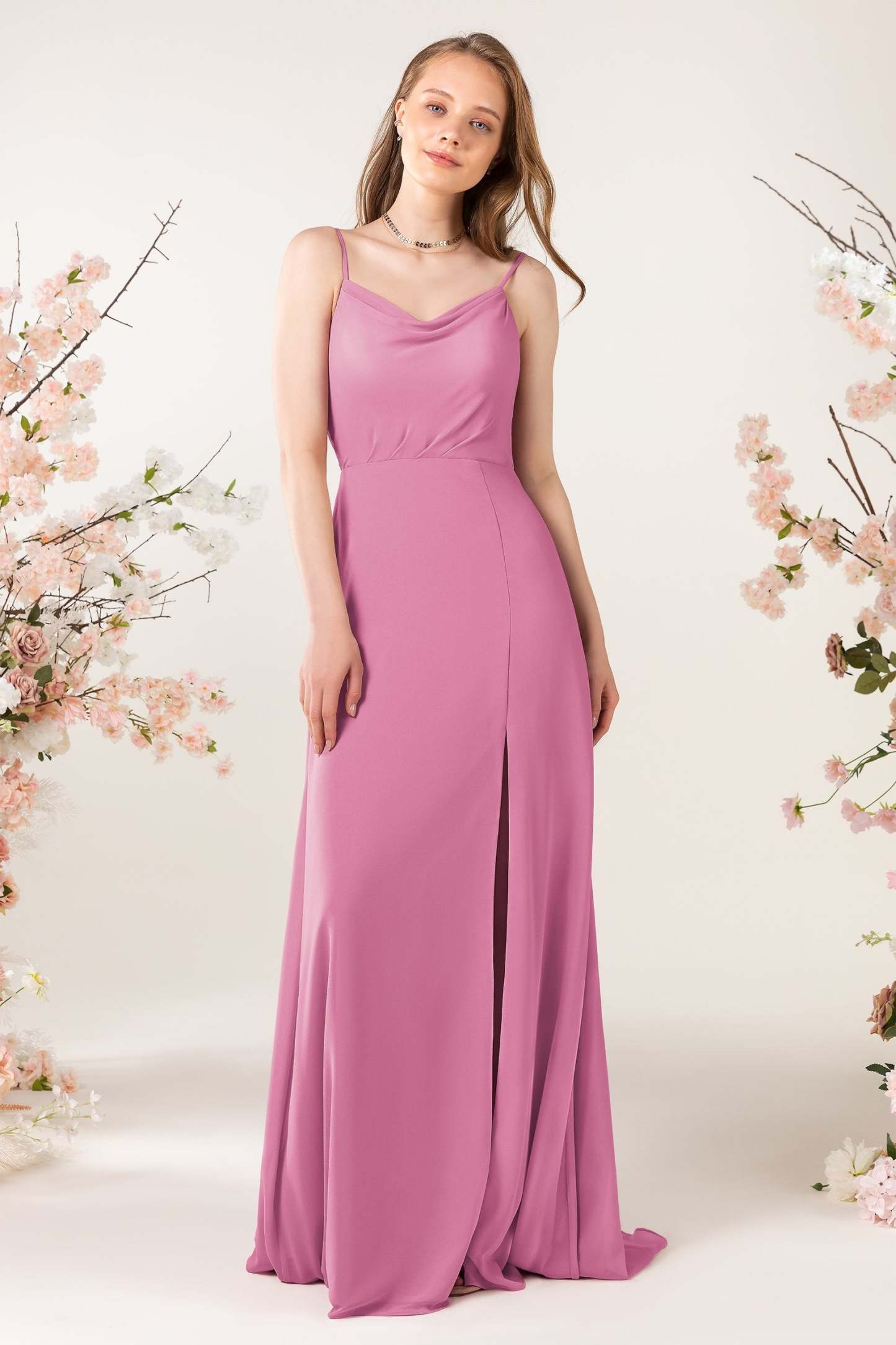 Sheath Sweep-Brush Train Chiffon Bridesmaid Dress CB0457