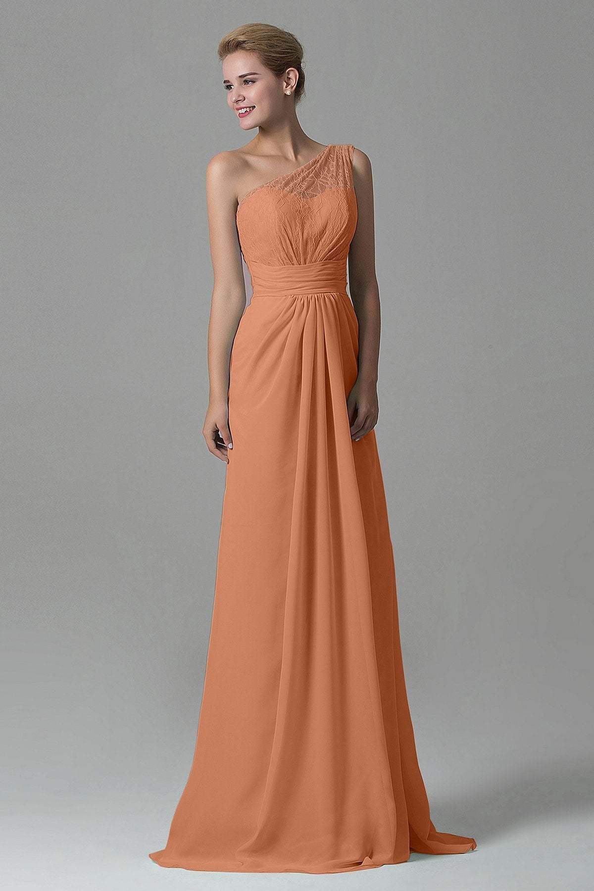Sheath Sweep Train Lace/Chiffon Bridesmaid Dress COZK16004