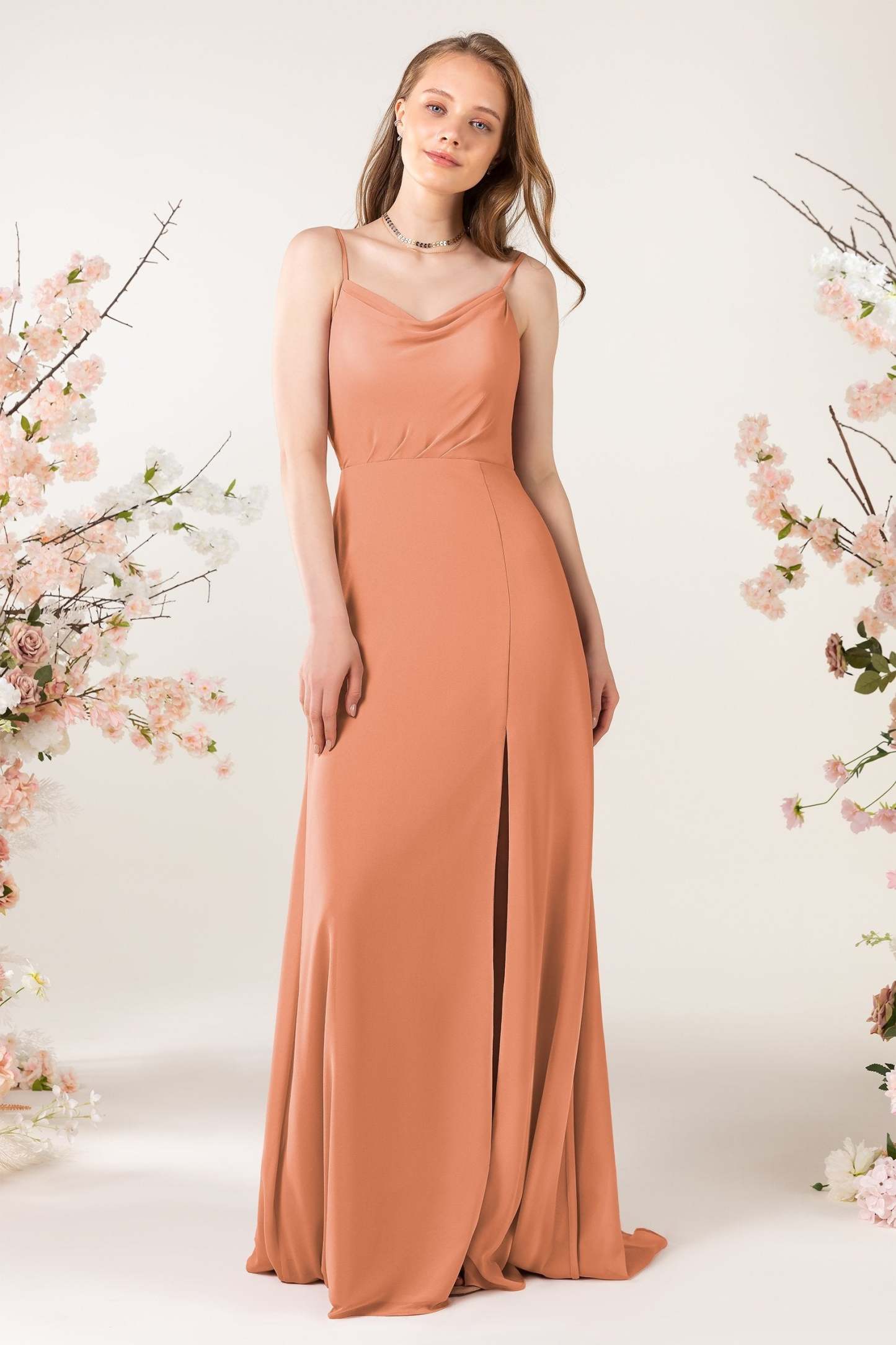 Sheath Sweep-Brush Train Chiffon Bridesmaid Dress CB0457