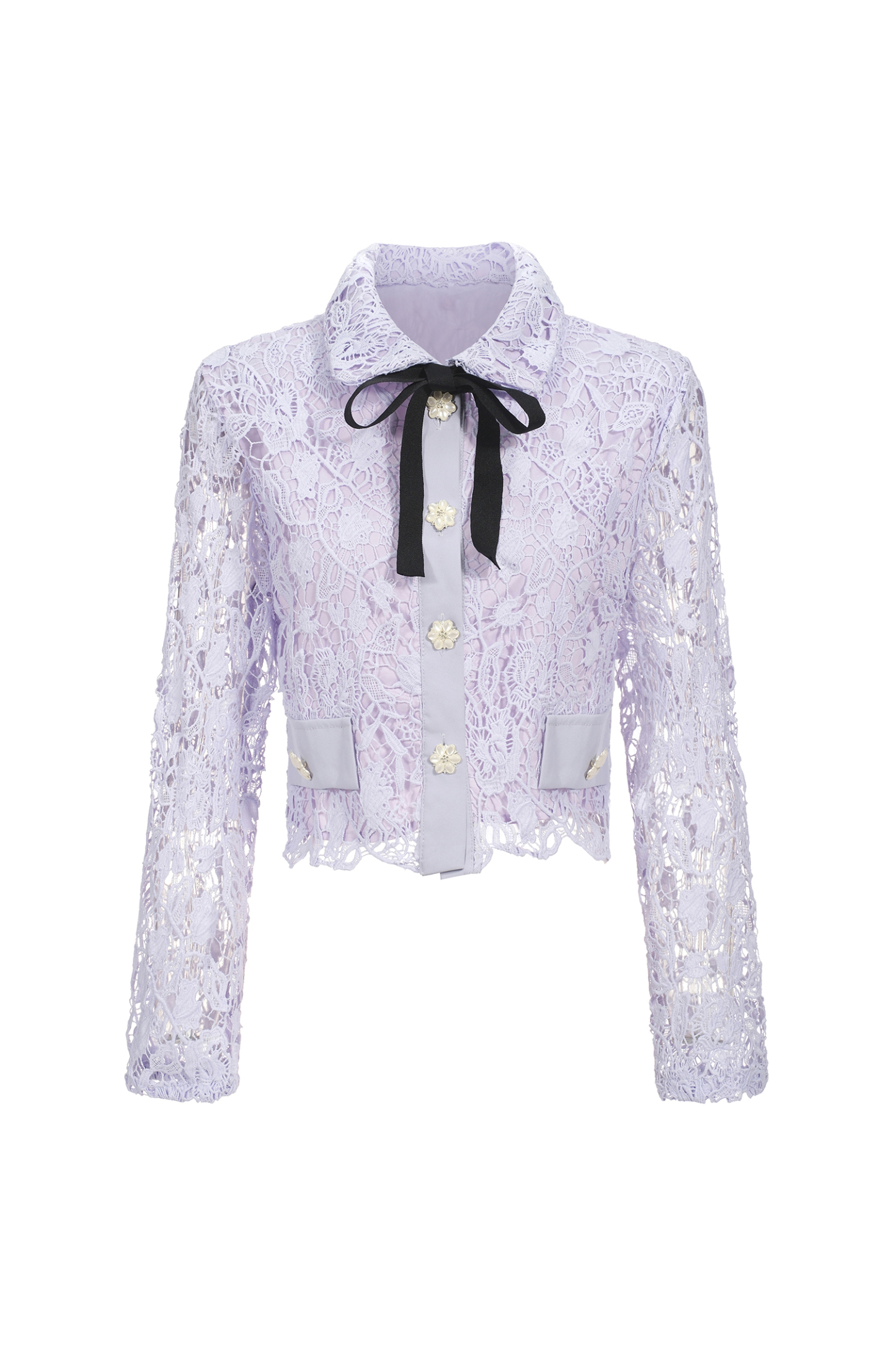 Estrela Long Sleeves Hollow Lace Two-Piece Set