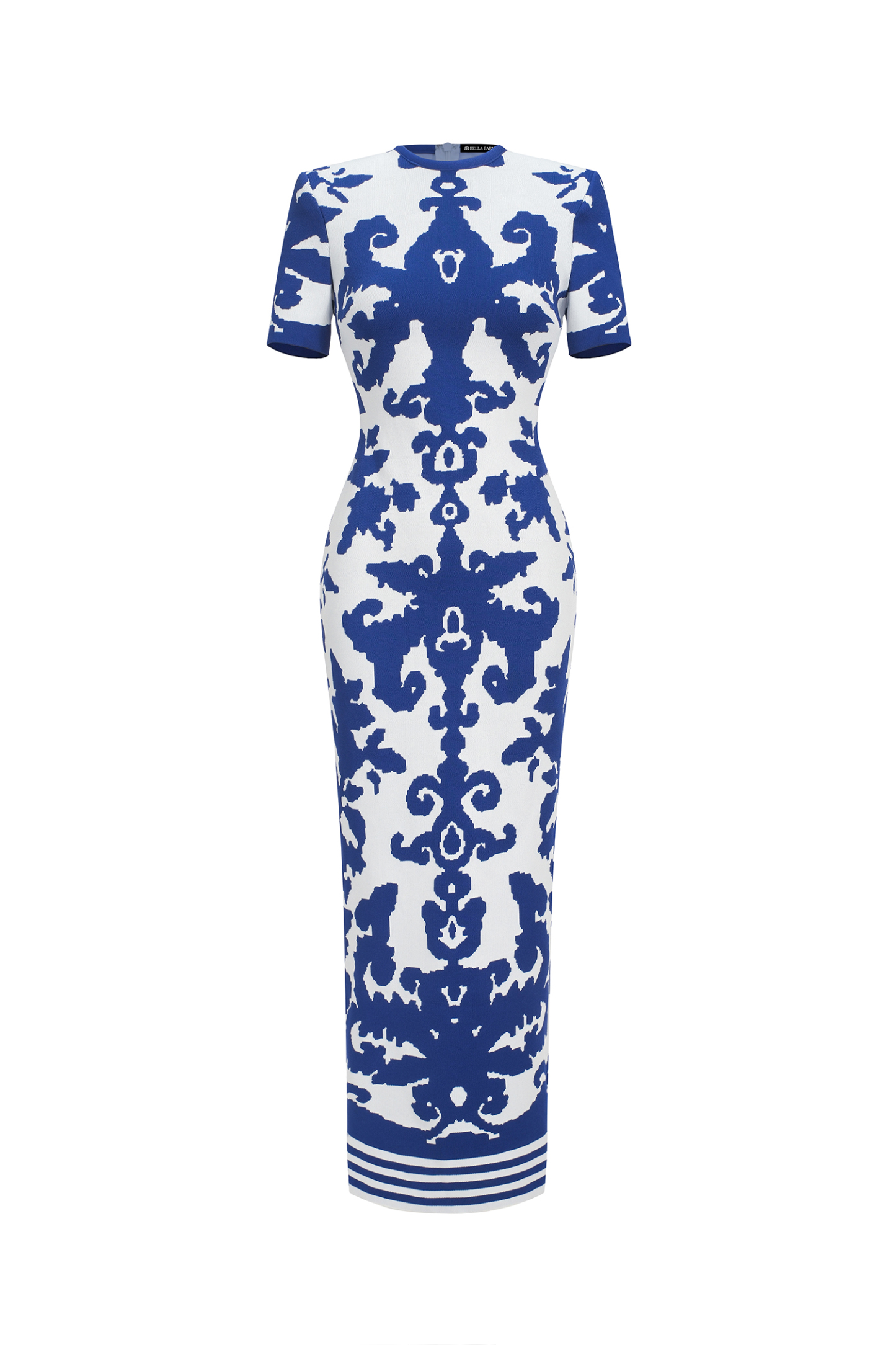 Lerae Round Neck Short Sleeve Jacquard Bandage Maxi Dress
