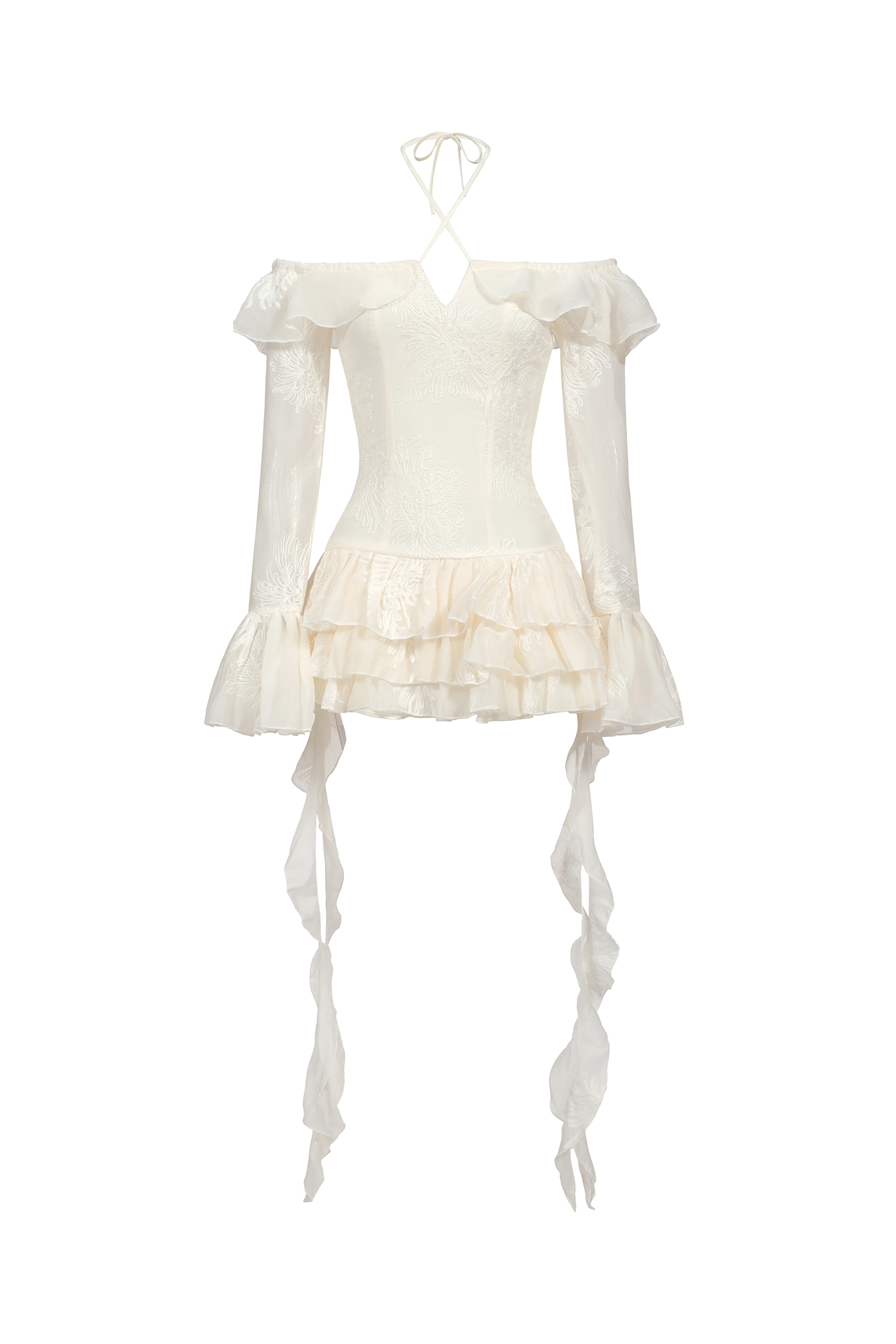 Wenie Off-the-Shoulder Long Sleeve Flounce Mini Dress