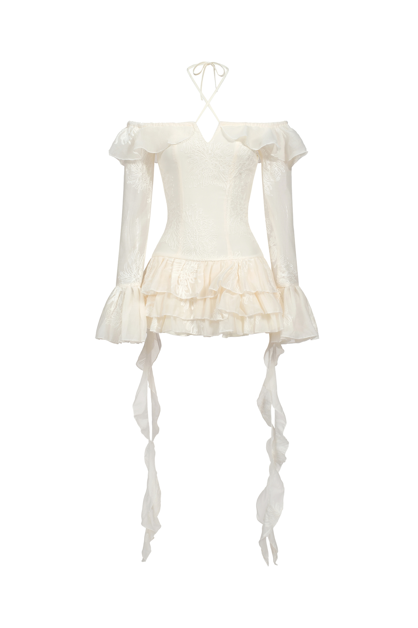 Wenie Off-the-Shoulder Long Sleeve Flounce Mini Dress