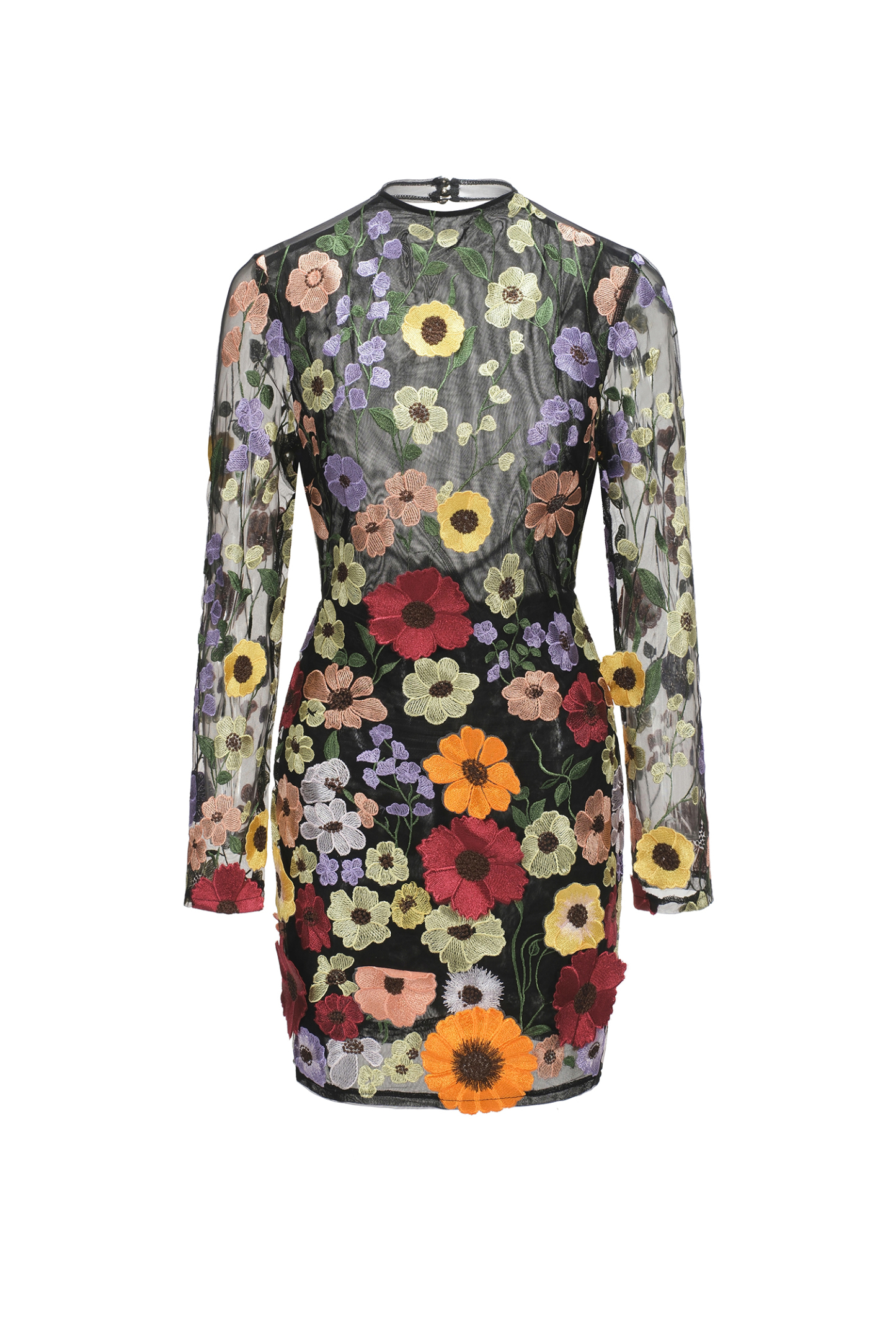 Gricely Long Sleeve Flowers Backless Mini Dress