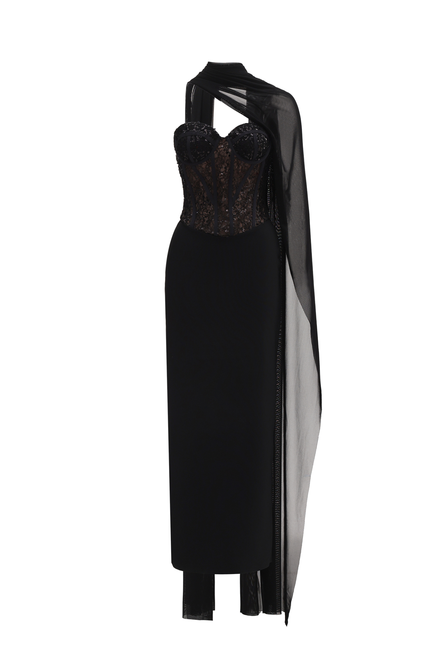 Dodou Strapless Cape Sequin Bandage Maxi Dress