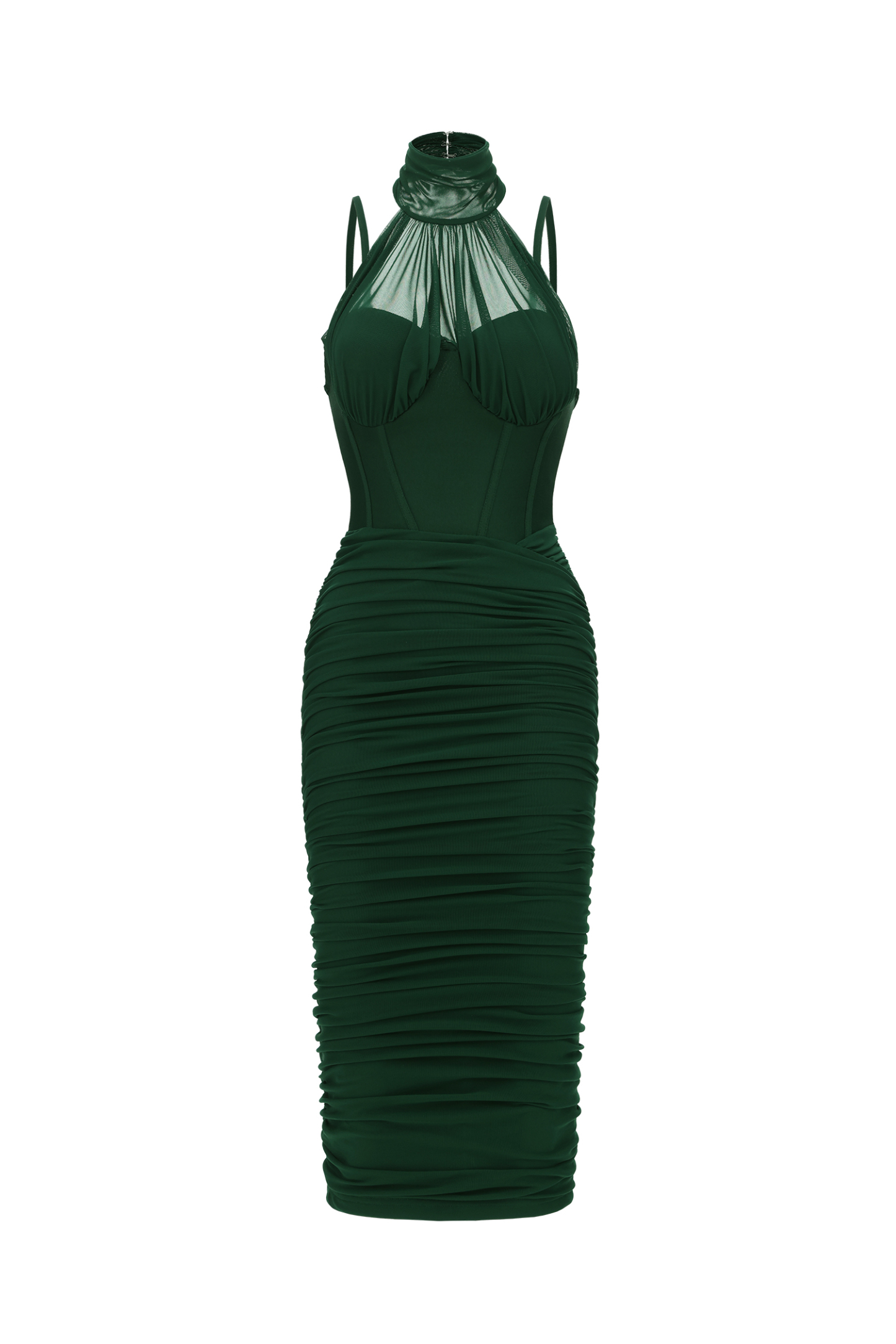 Derya Elegant Contour Halter Mesh Bandage Midi Dress