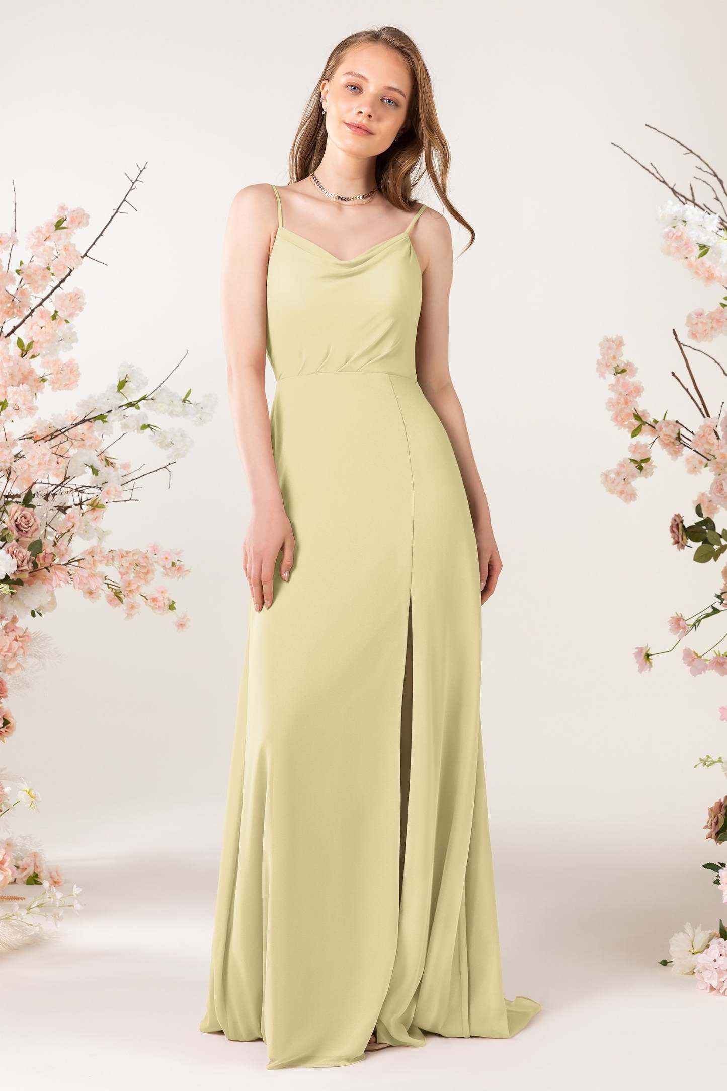 Sheath Sweep-Brush Train Chiffon Bridesmaid Dress CB0457