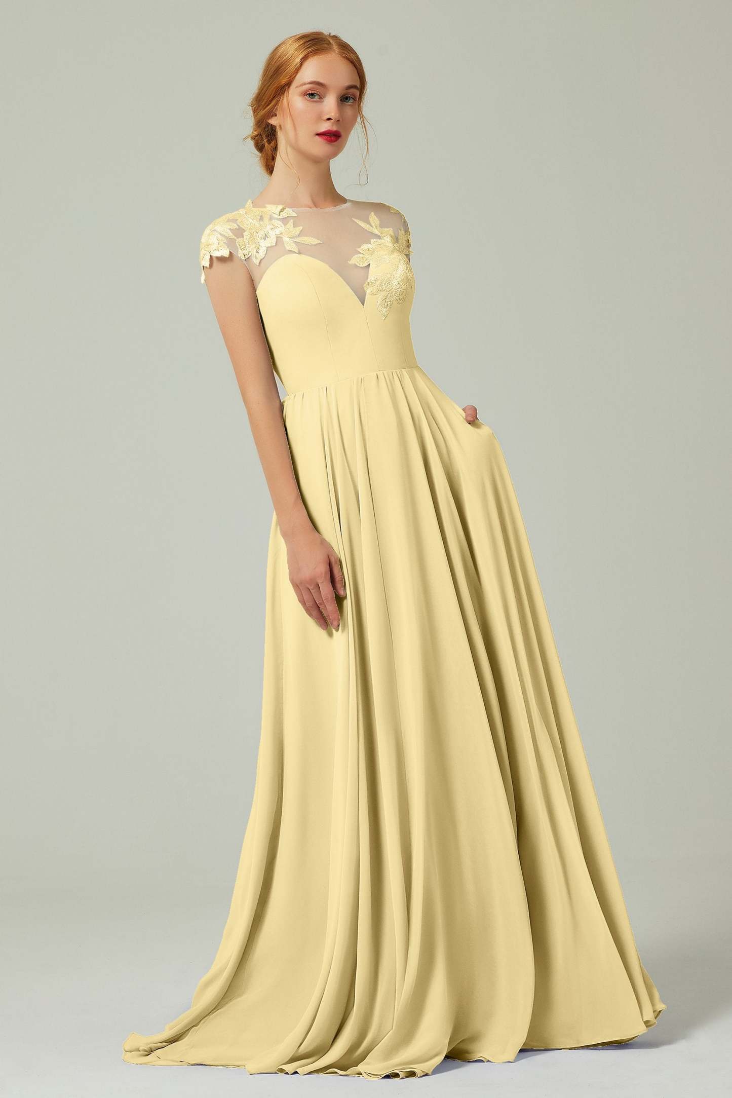A-Line Sweep-Brush-Train Chiffon Bridesmaid Dress CB0248