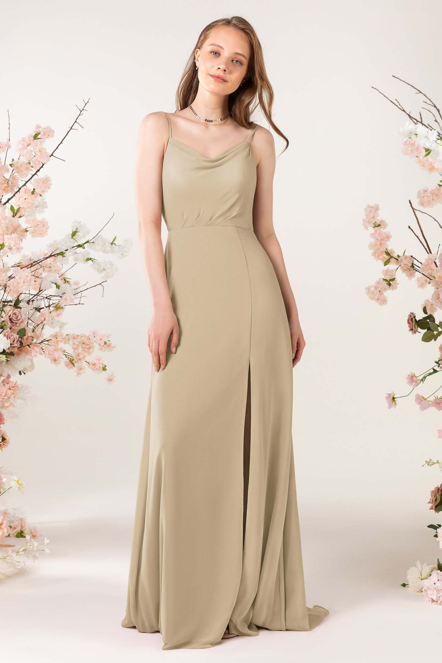 Sheath Sweep-Brush Train Chiffon Bridesmaid Dress CB0457