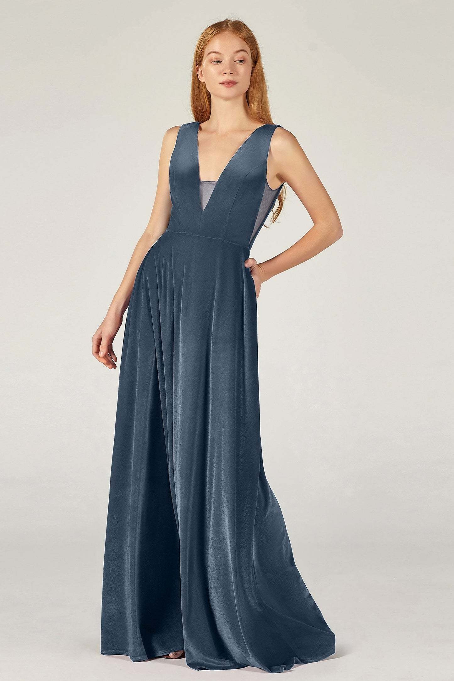 A-Line Floor Length Velvet Bridesmaid Dress CB0364