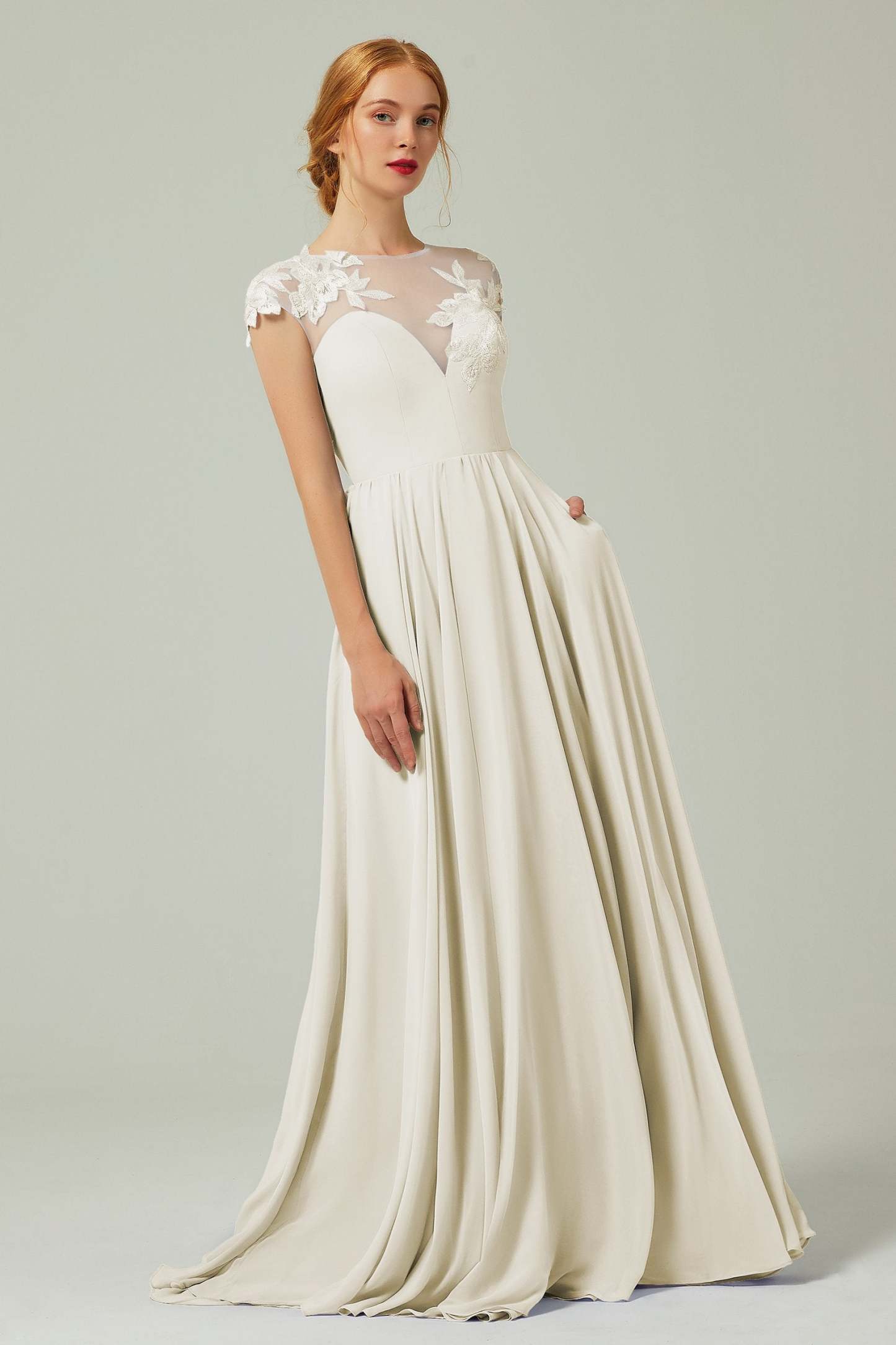 A-Line Sweep-Brush-Train Chiffon Bridesmaid Dress CB0248