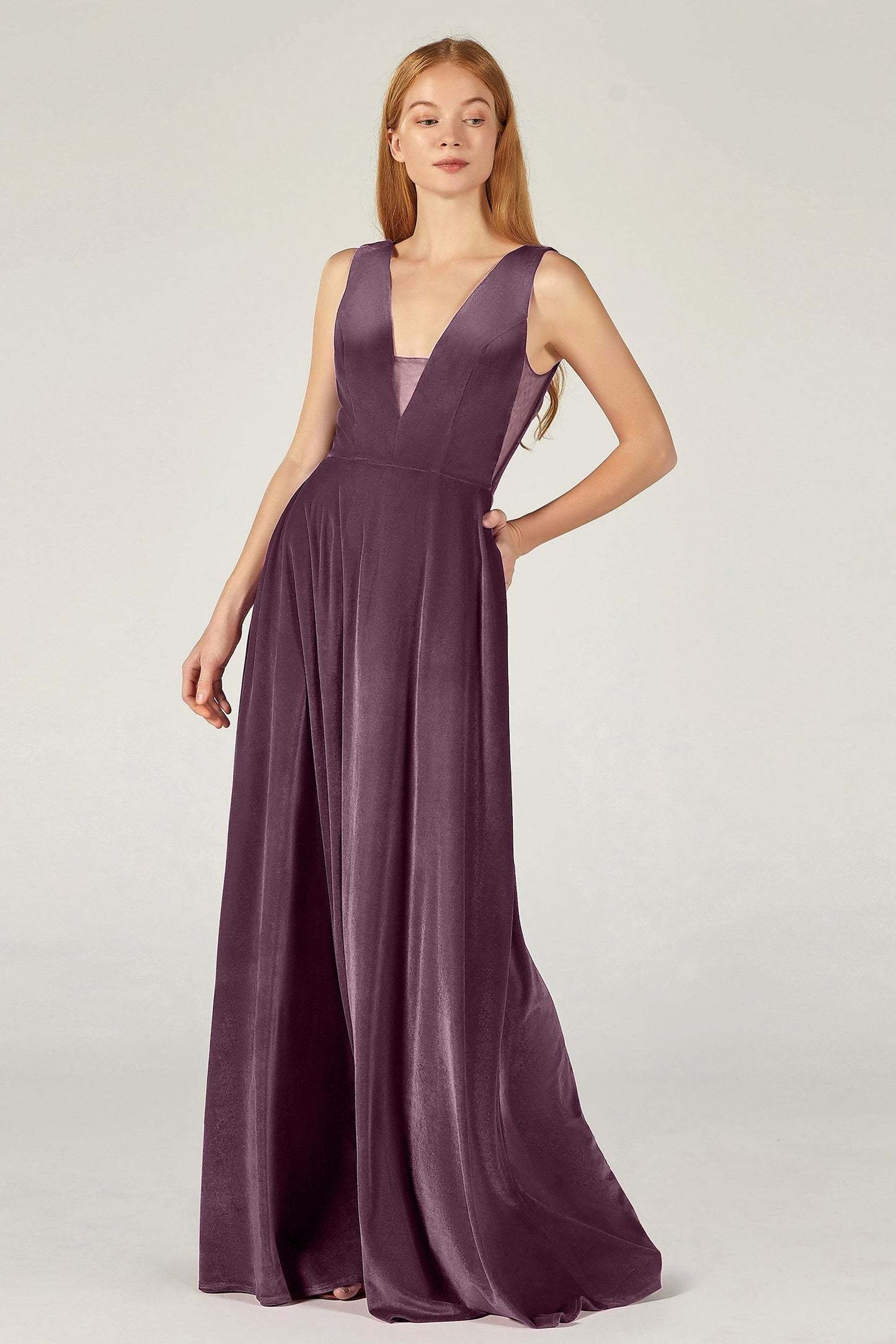 A-Line Floor Length Velvet Bridesmaid Dress CB0364